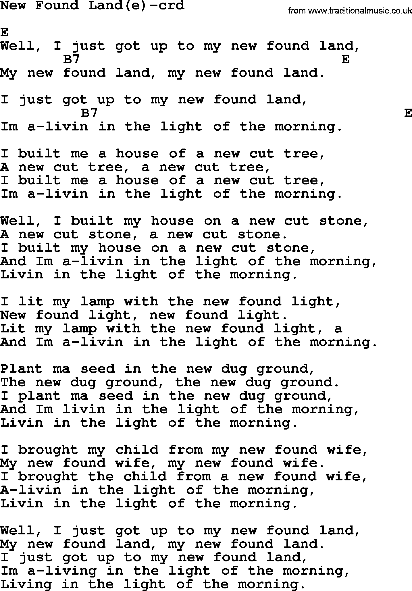 Woody Guthrie song New Found Land(e) lyrics and chords