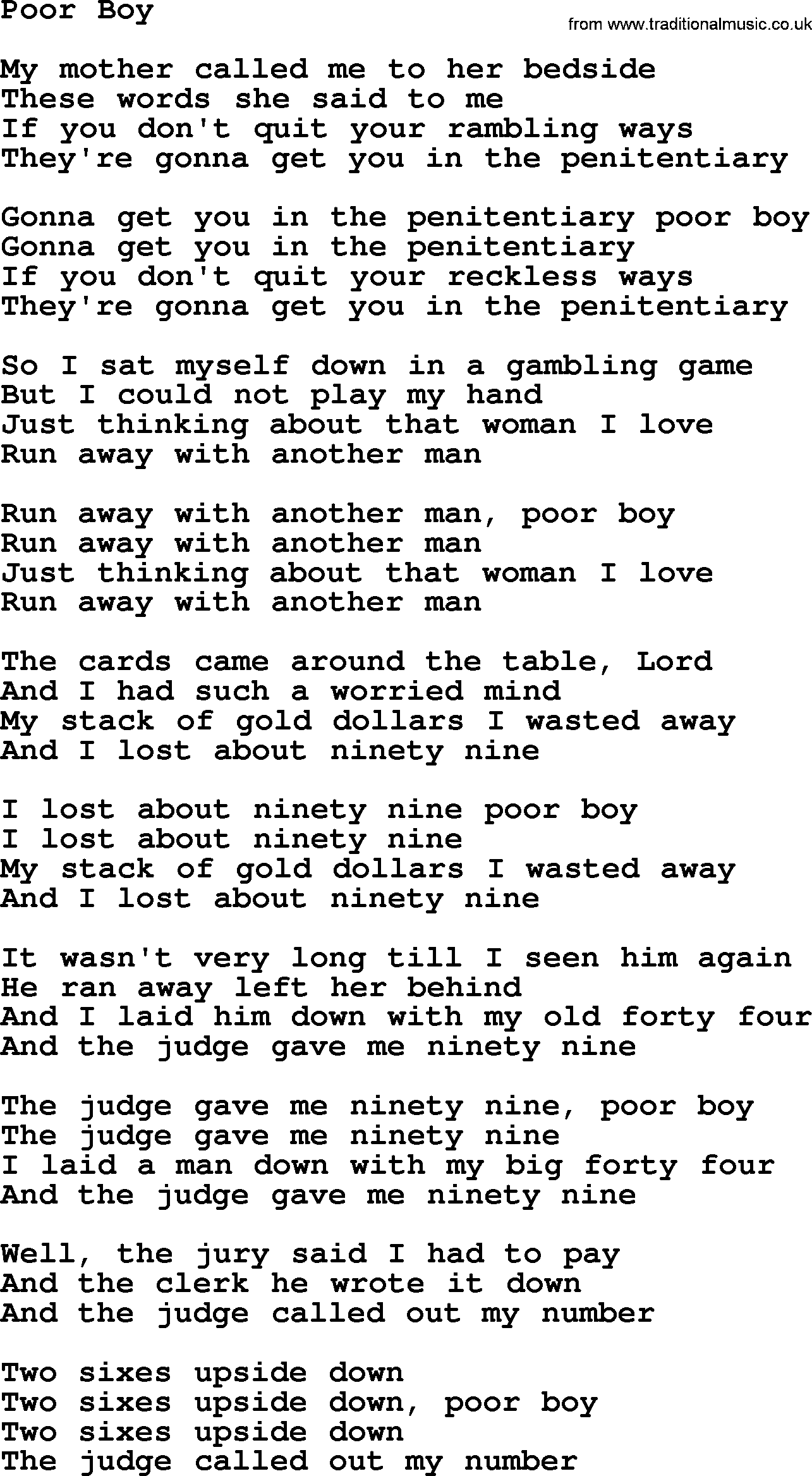Woody Guthrie song Poor Boy lyrics