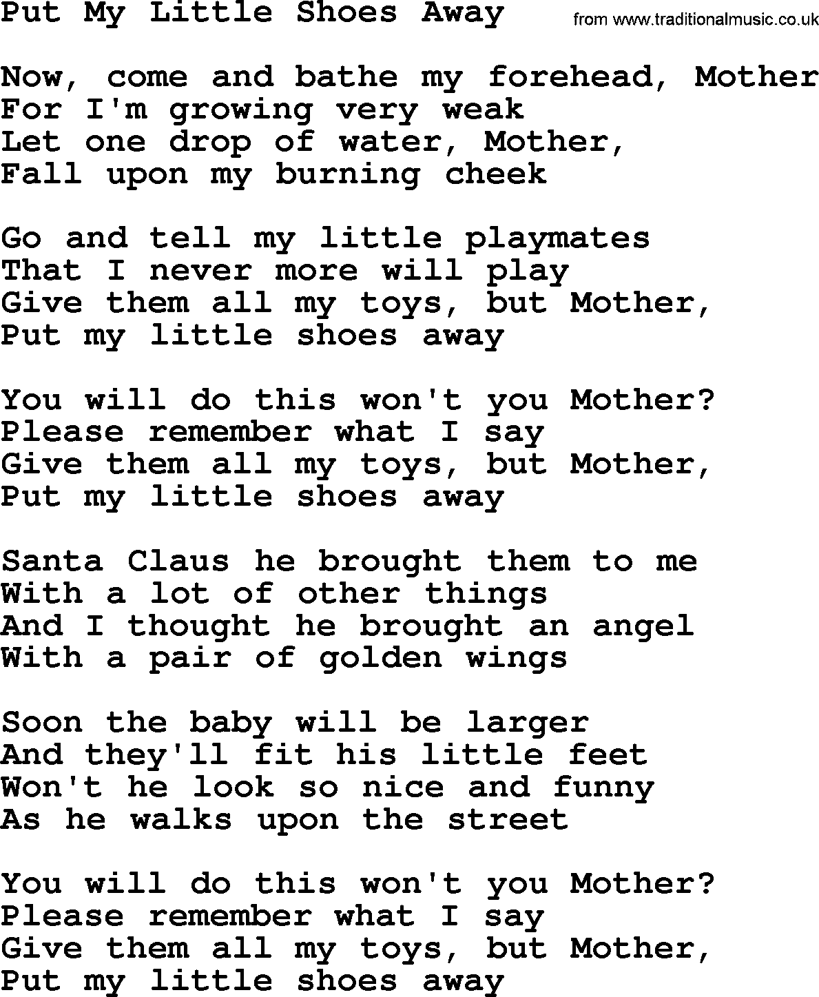Woody Guthrie song Put My Little Shoes Away lyrics