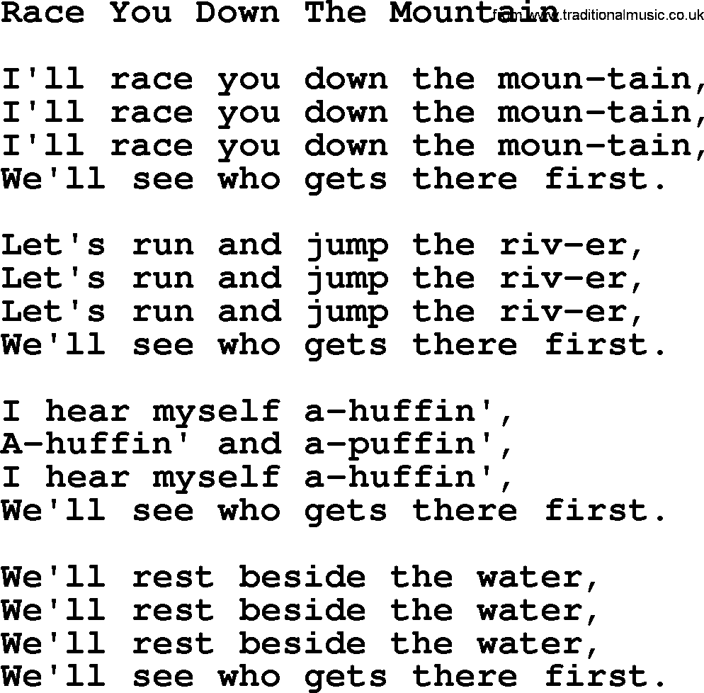 Woody Guthrie song Race You Down The Mountain lyrics