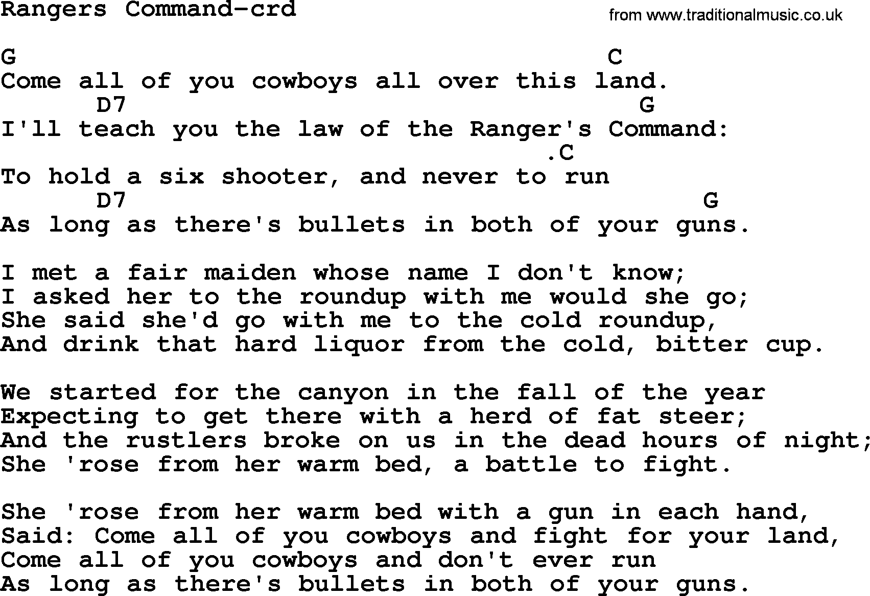 Woody Guthrie song Ranger's Command lyrics and chords