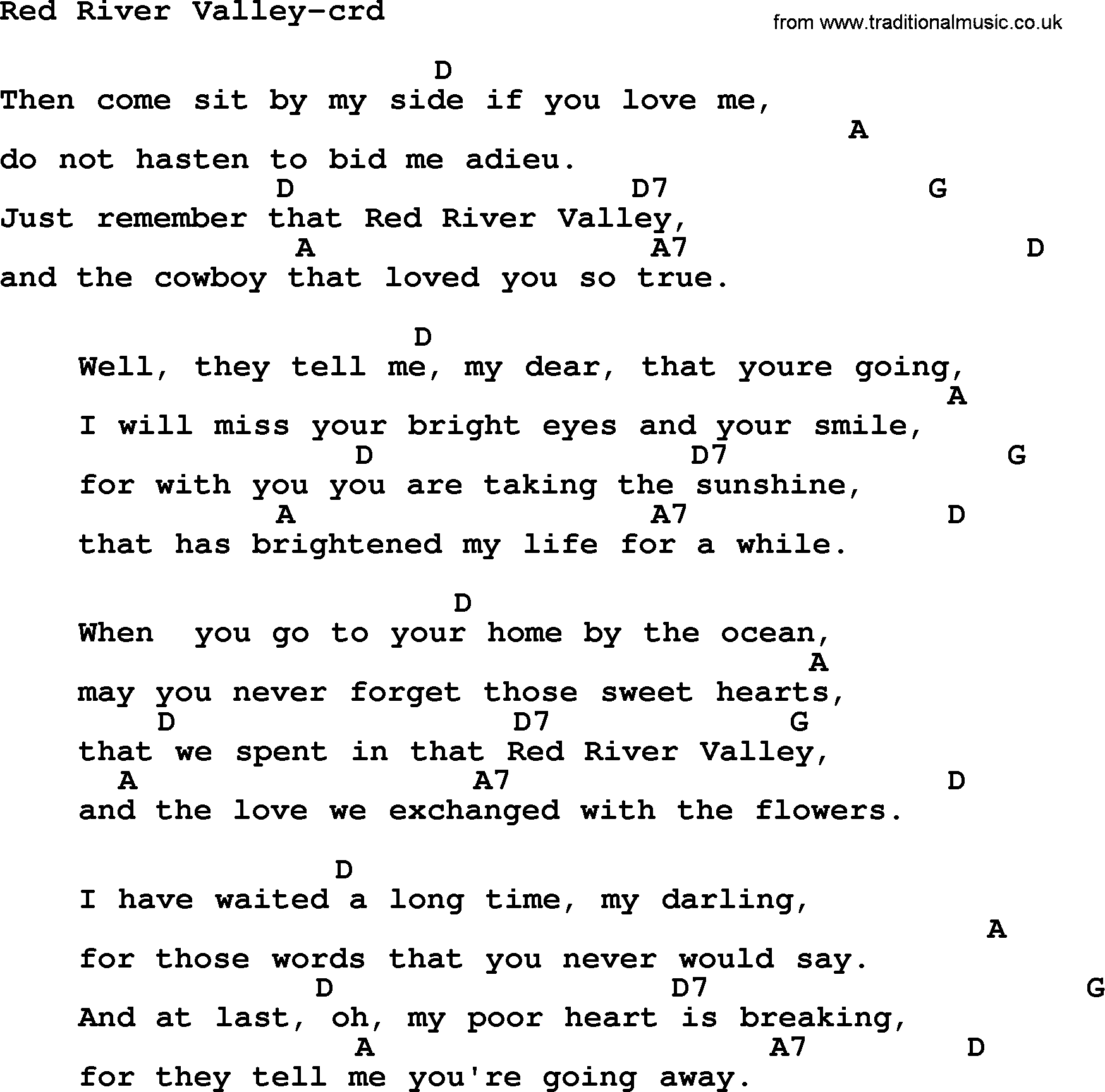 Woody Guthrie song Red River Valley lyrics and chords