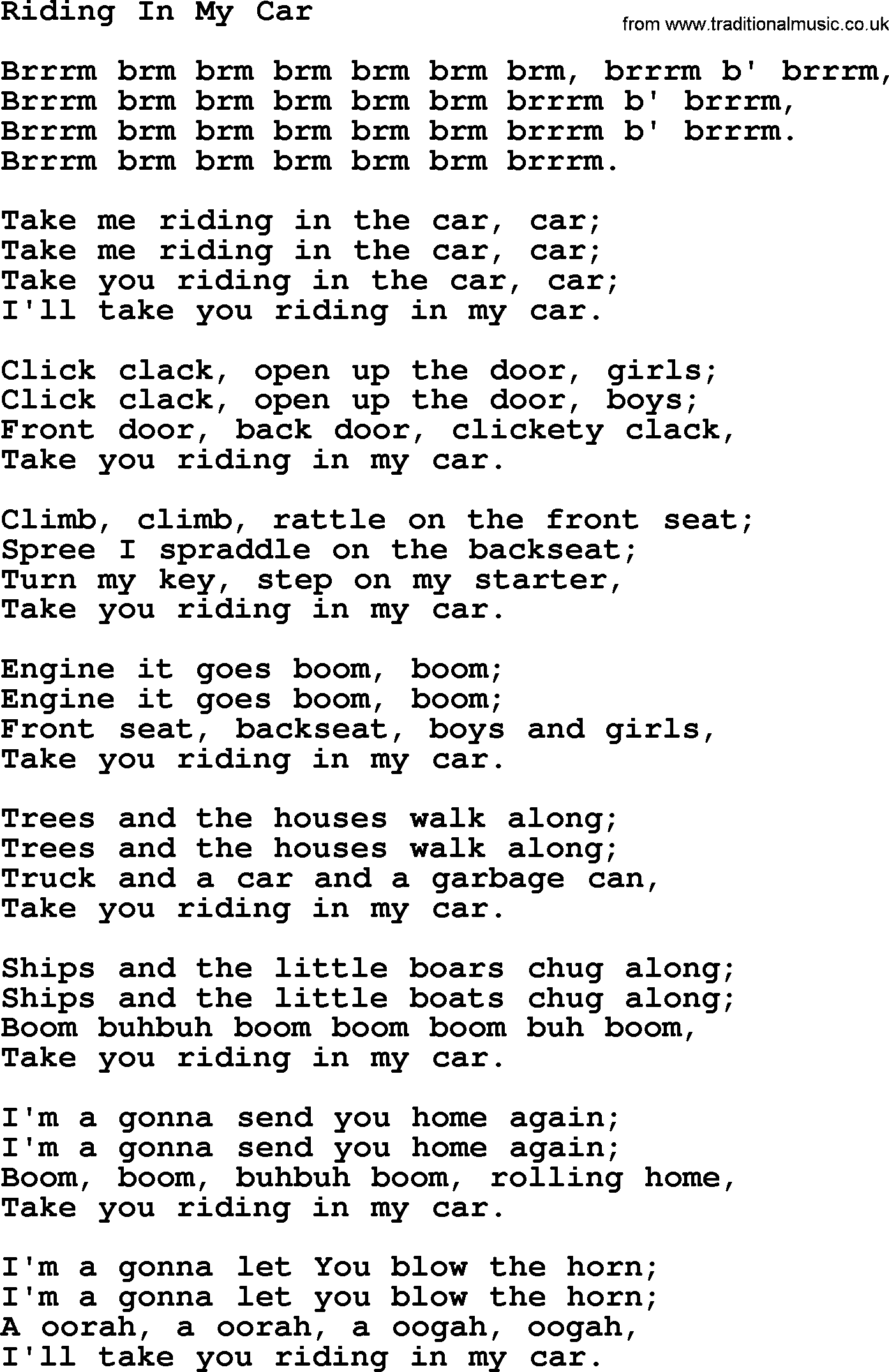 Woody Guthrie song Riding In My Car lyrics