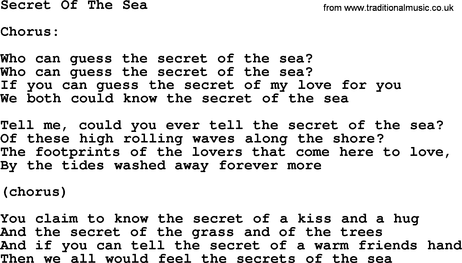 Woody Guthrie song Secret Of The Sea lyrics