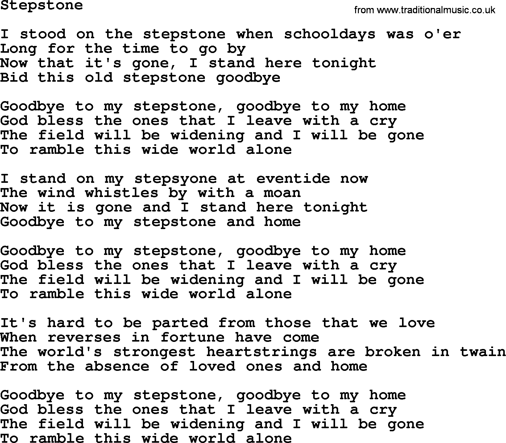 Woody Guthrie song Stepstone lyrics