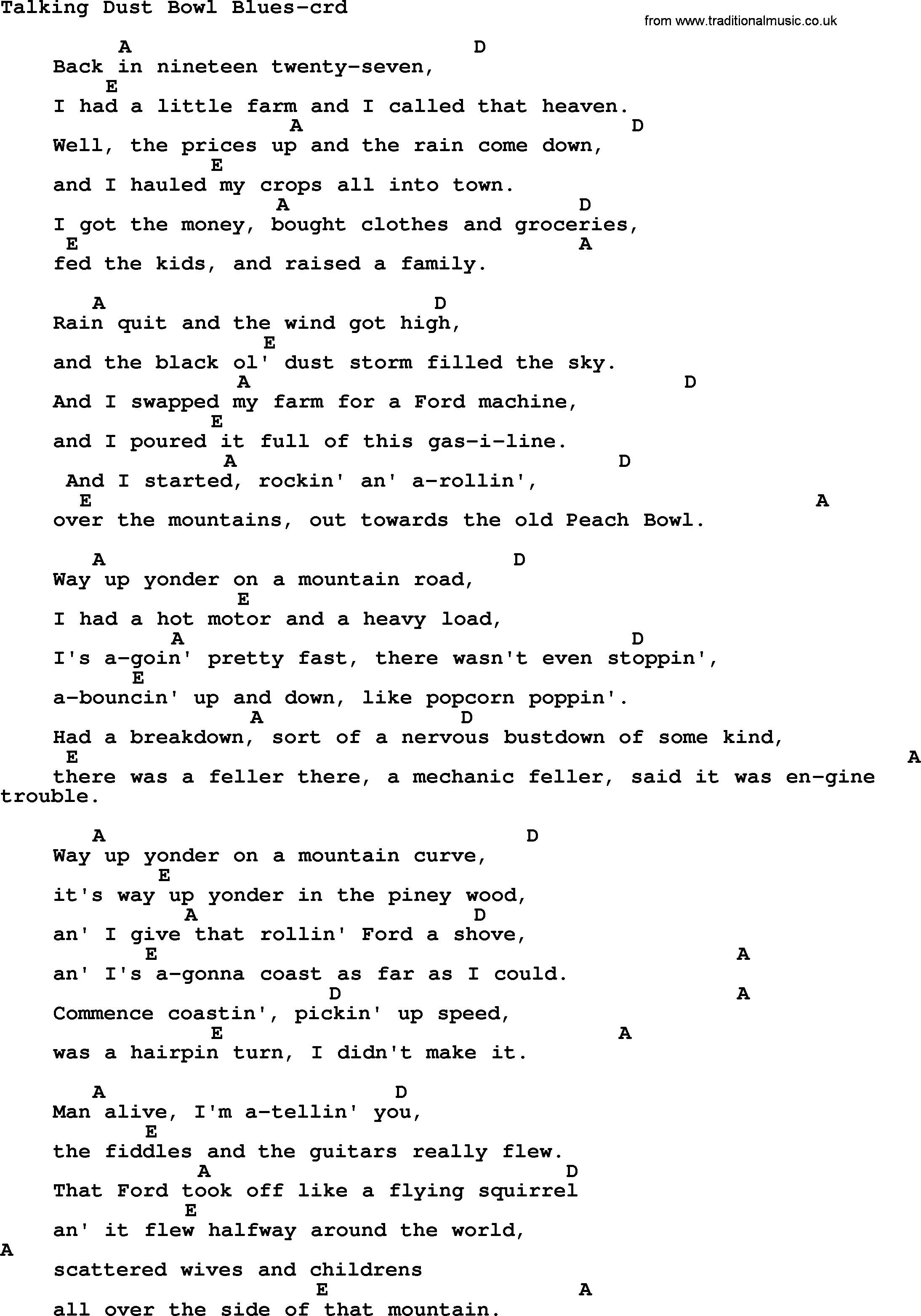 Woody Guthrie song Talking Dust Bowl Blues lyrics and chords