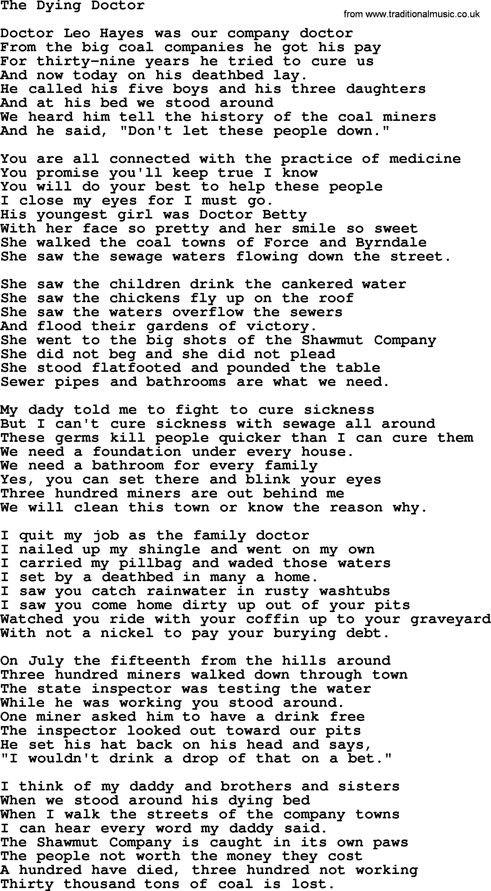 Woody Guthrie song The Dying Doctor lyrics