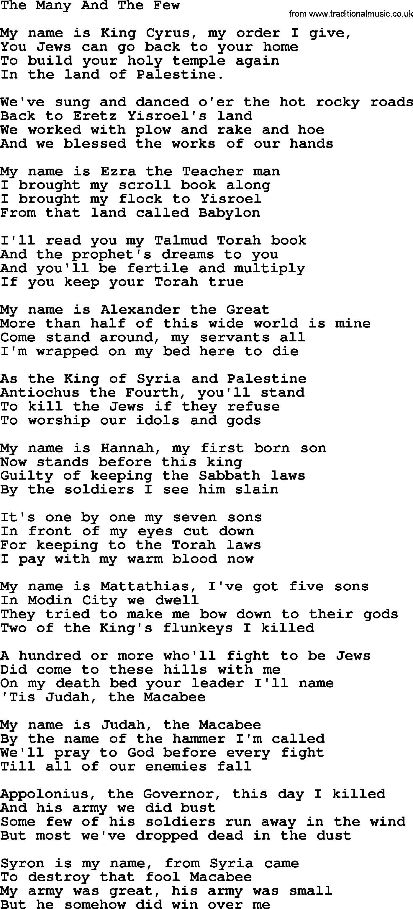 Woody Guthrie song The Many And The Few lyrics