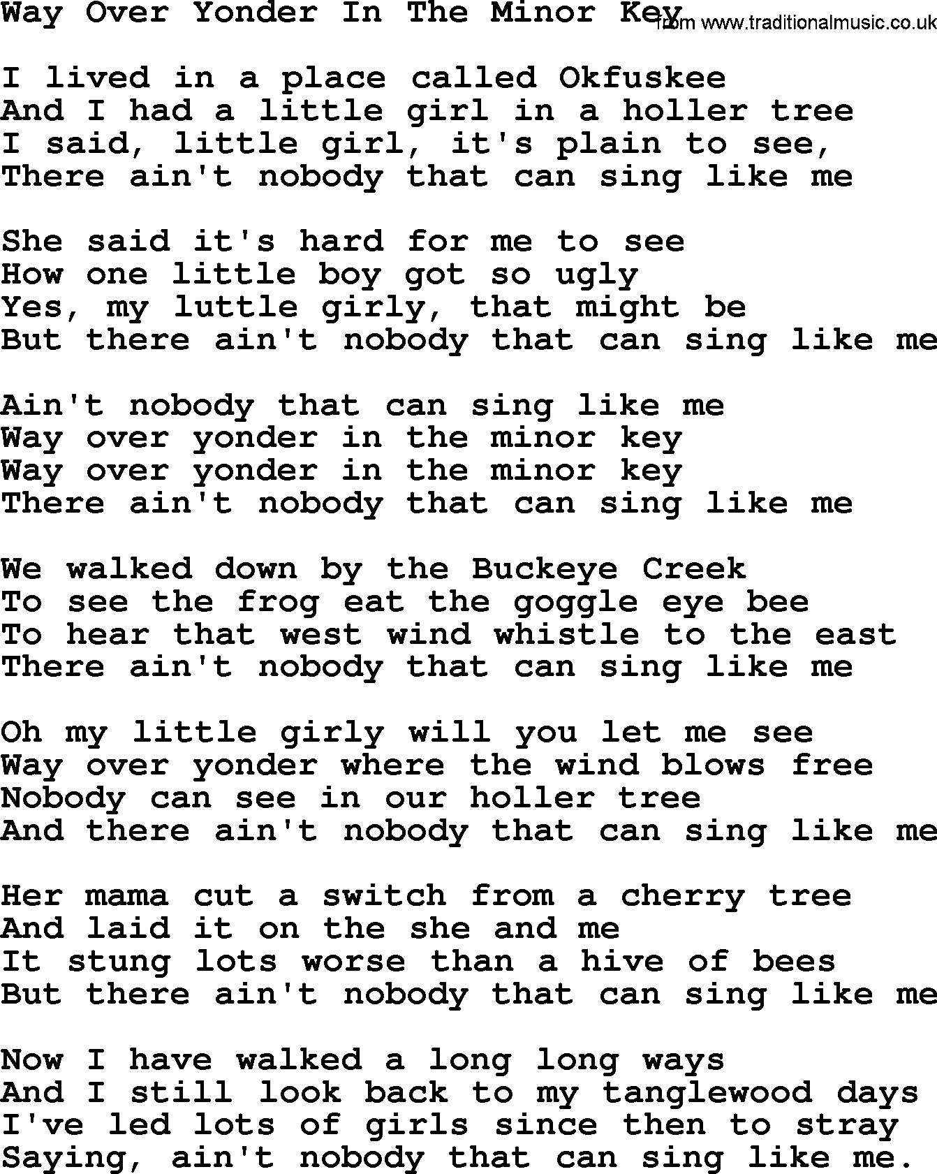 Woody Guthrie song Way Over Yonder In The Minor Key lyrics