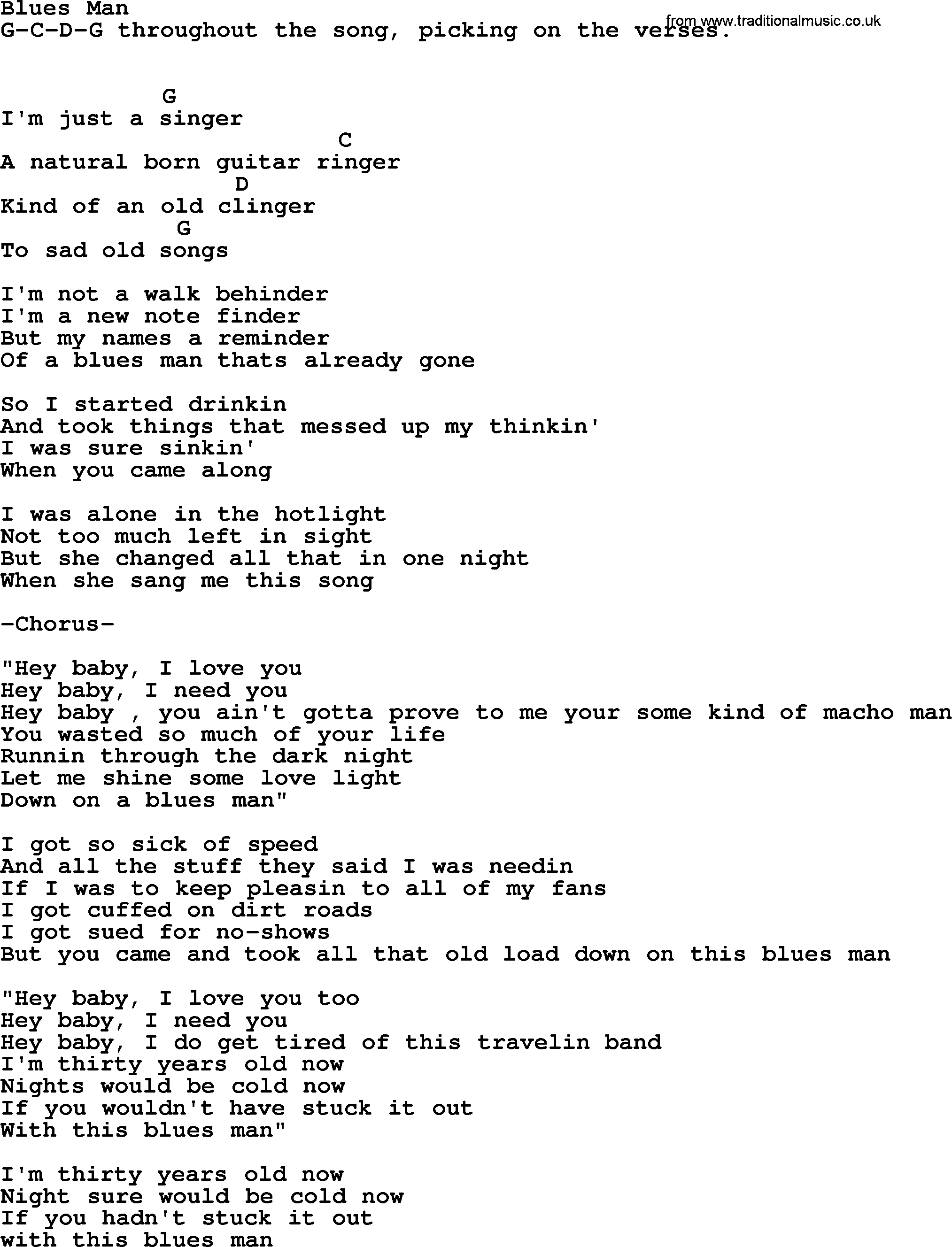 Hank Williams song Blues Man, lyrics and chords