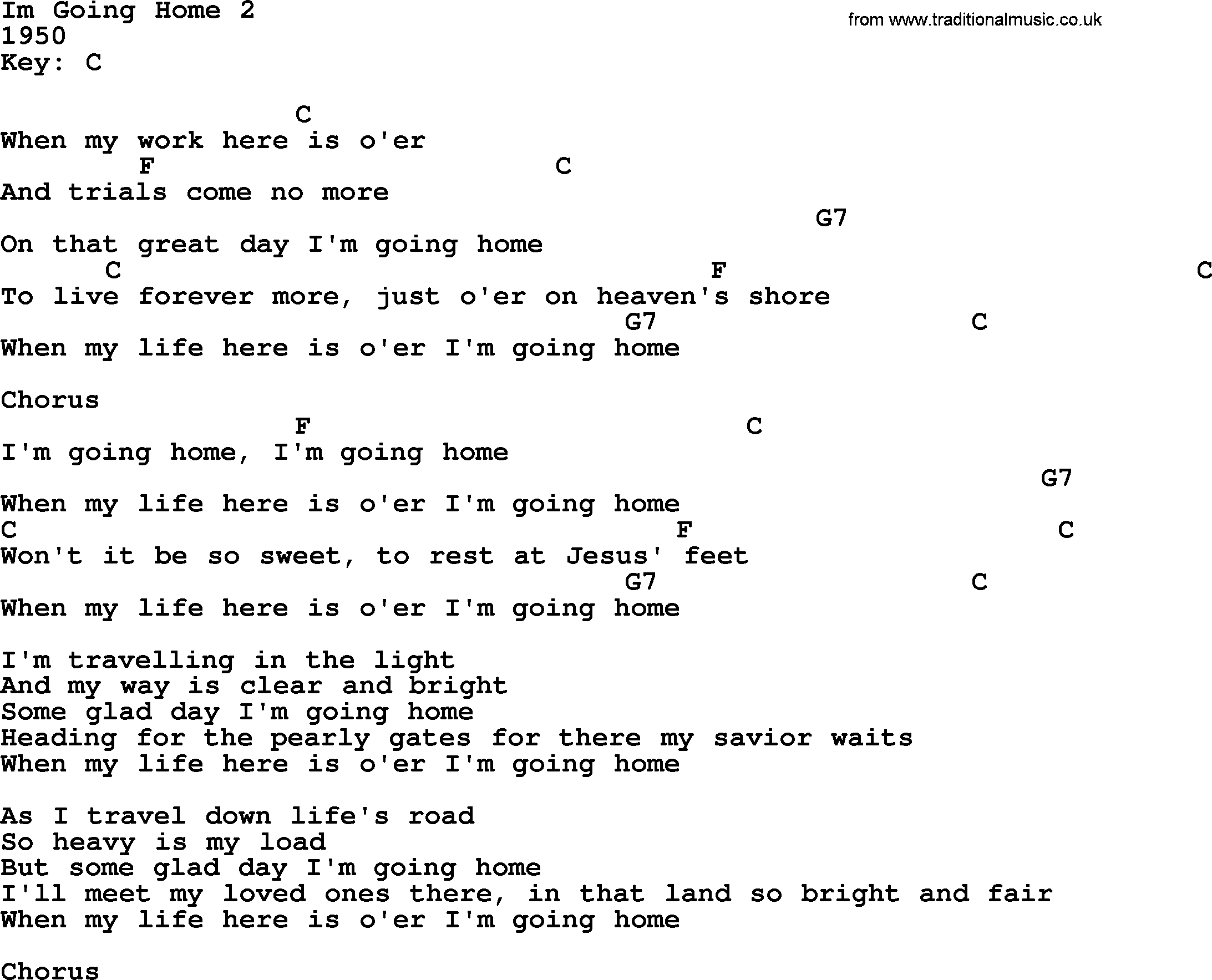 Hank Williams song Im Going Home, lyrics and chords