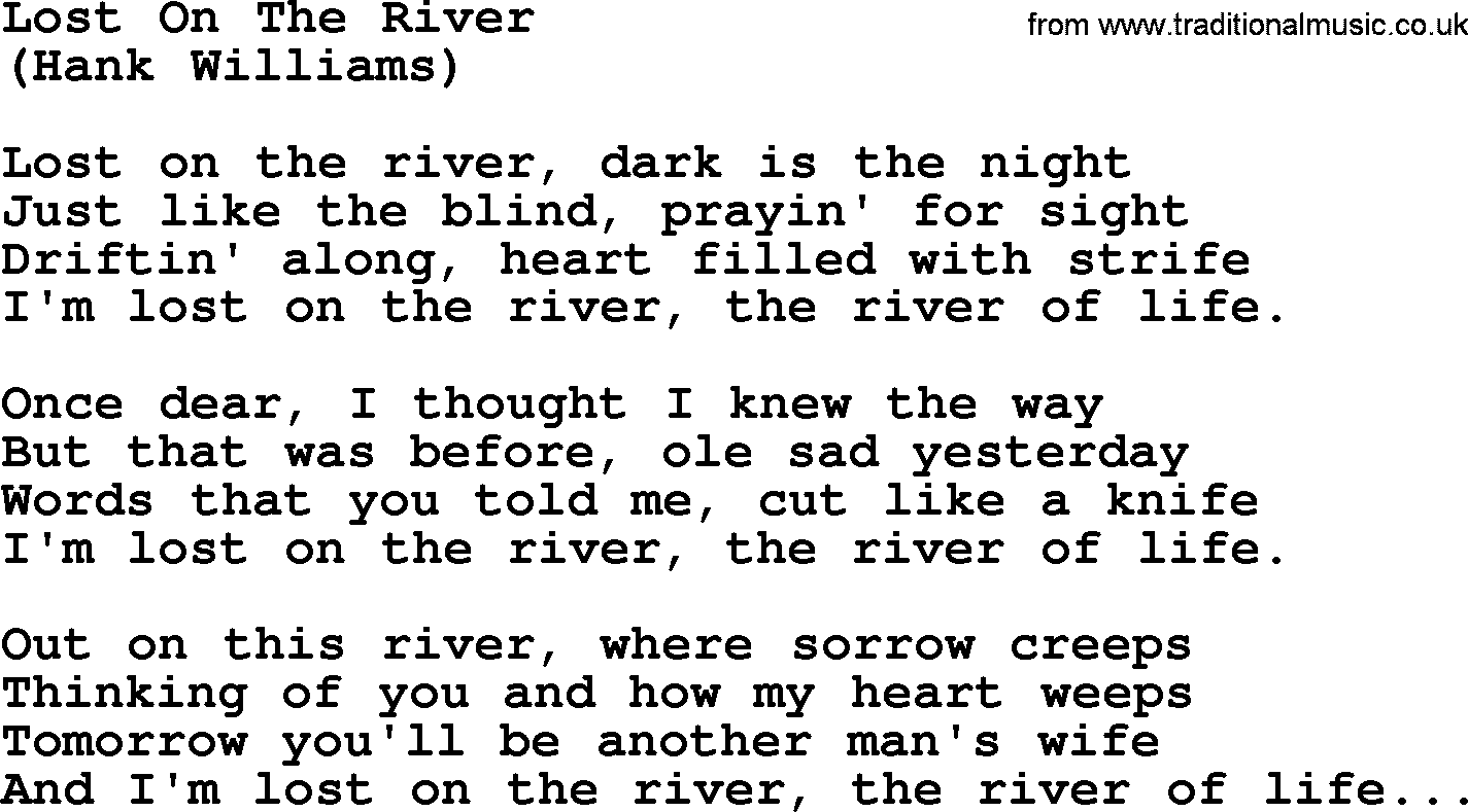 Hank Williams song Lost On The River, lyrics
