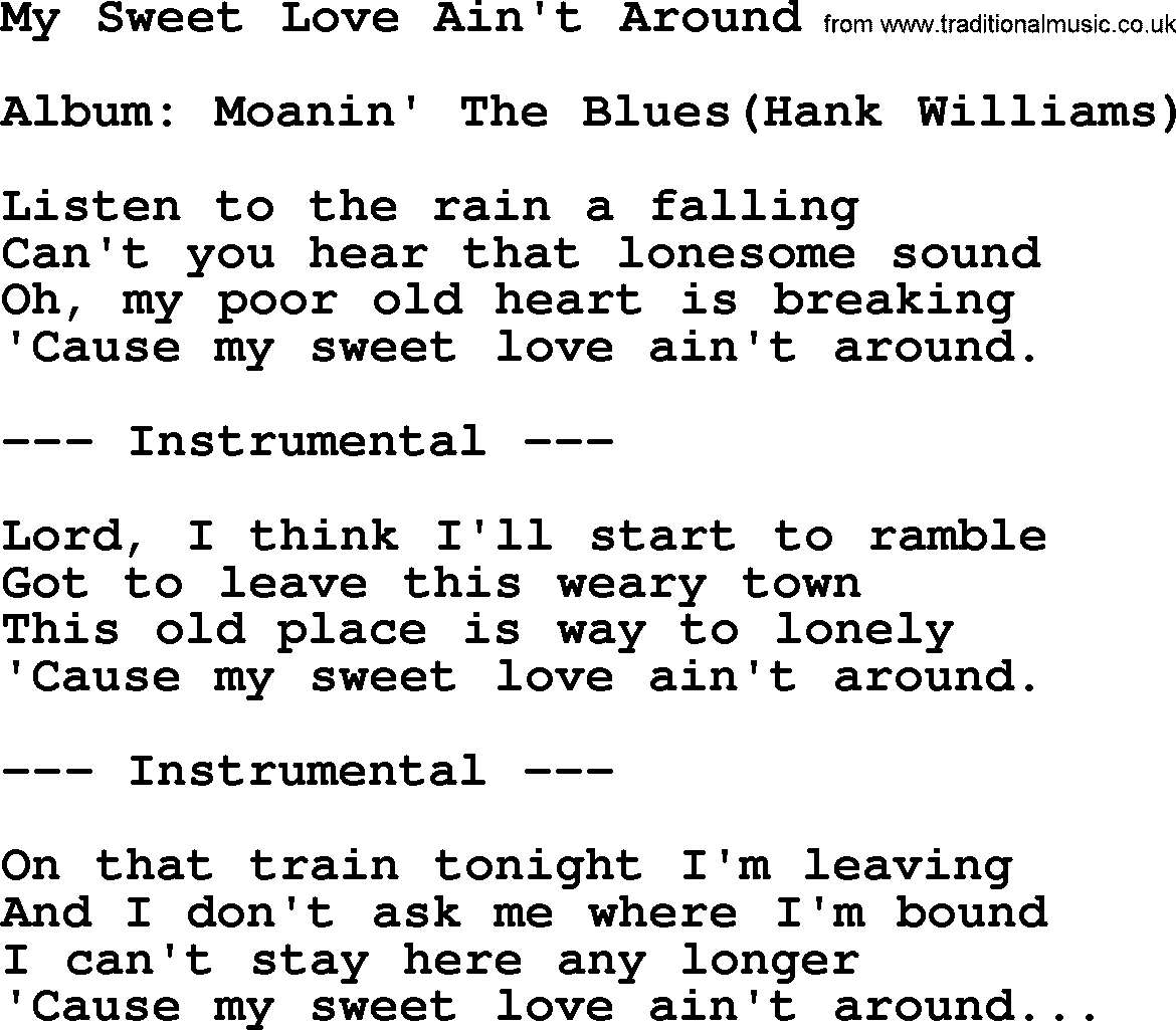 Hank Williams song My Sweet Love Ain't Around, lyrics