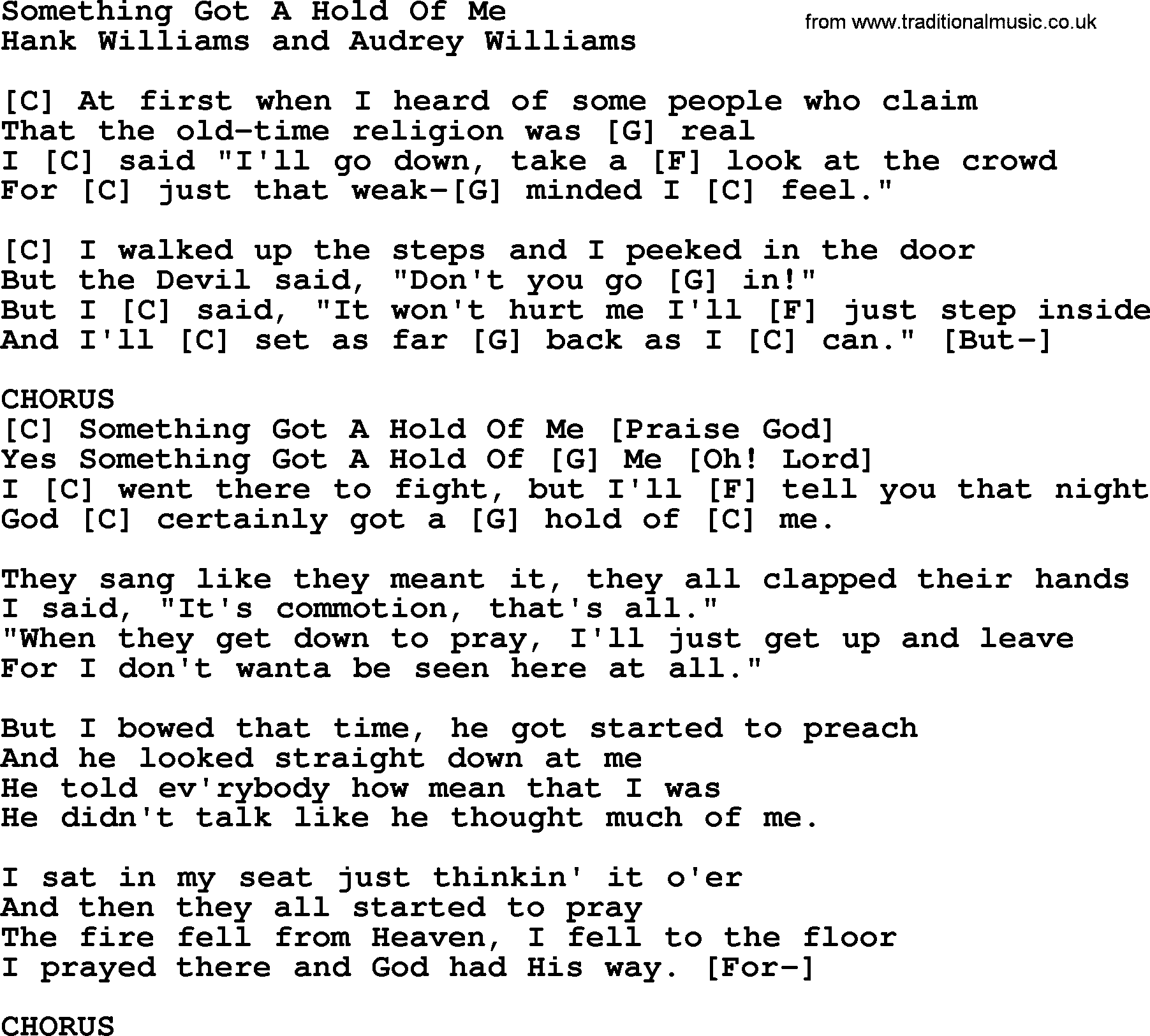 Hank Williams song Something Got A Hold Of Me, lyrics and chords