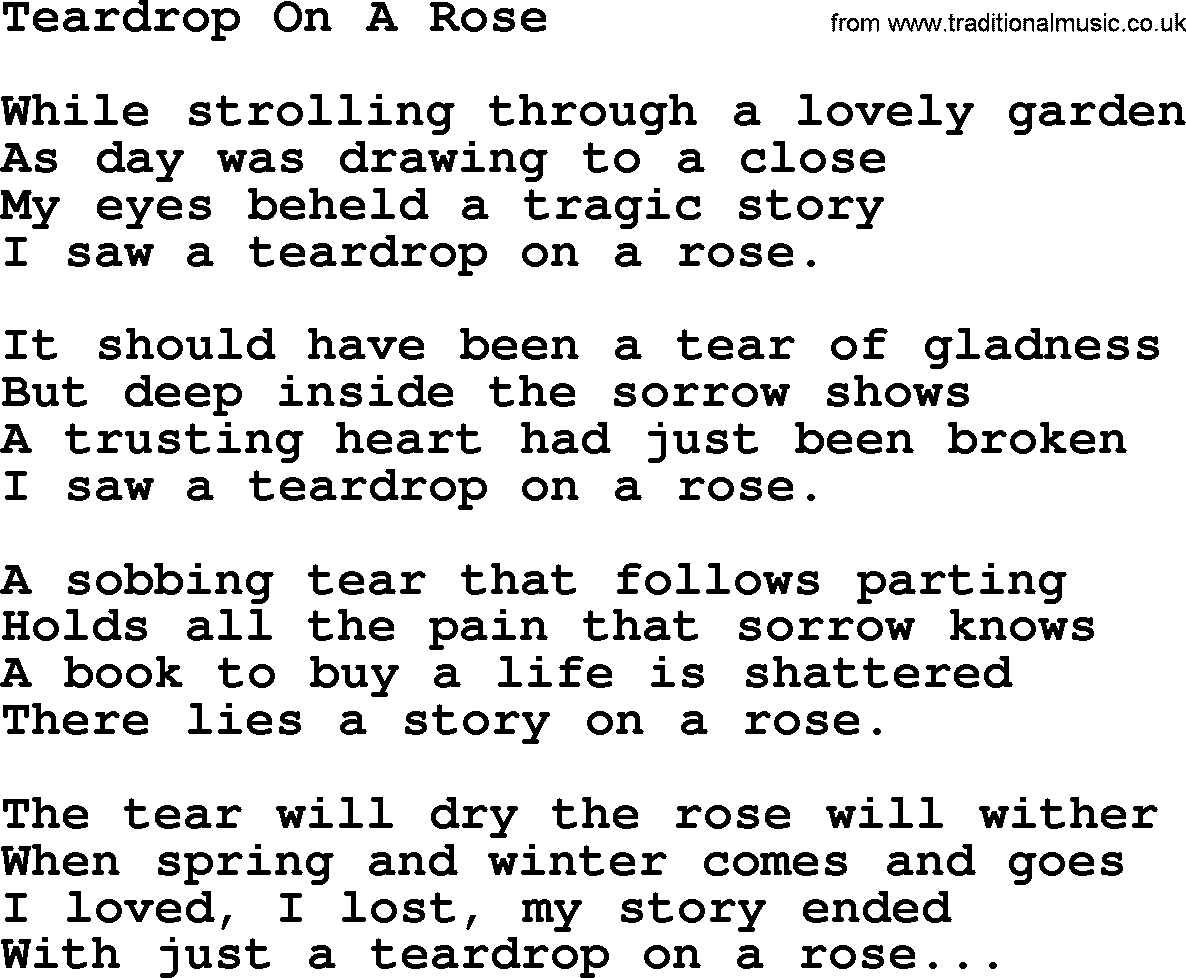 Hank Williams song Teardrop On A Rose, lyrics