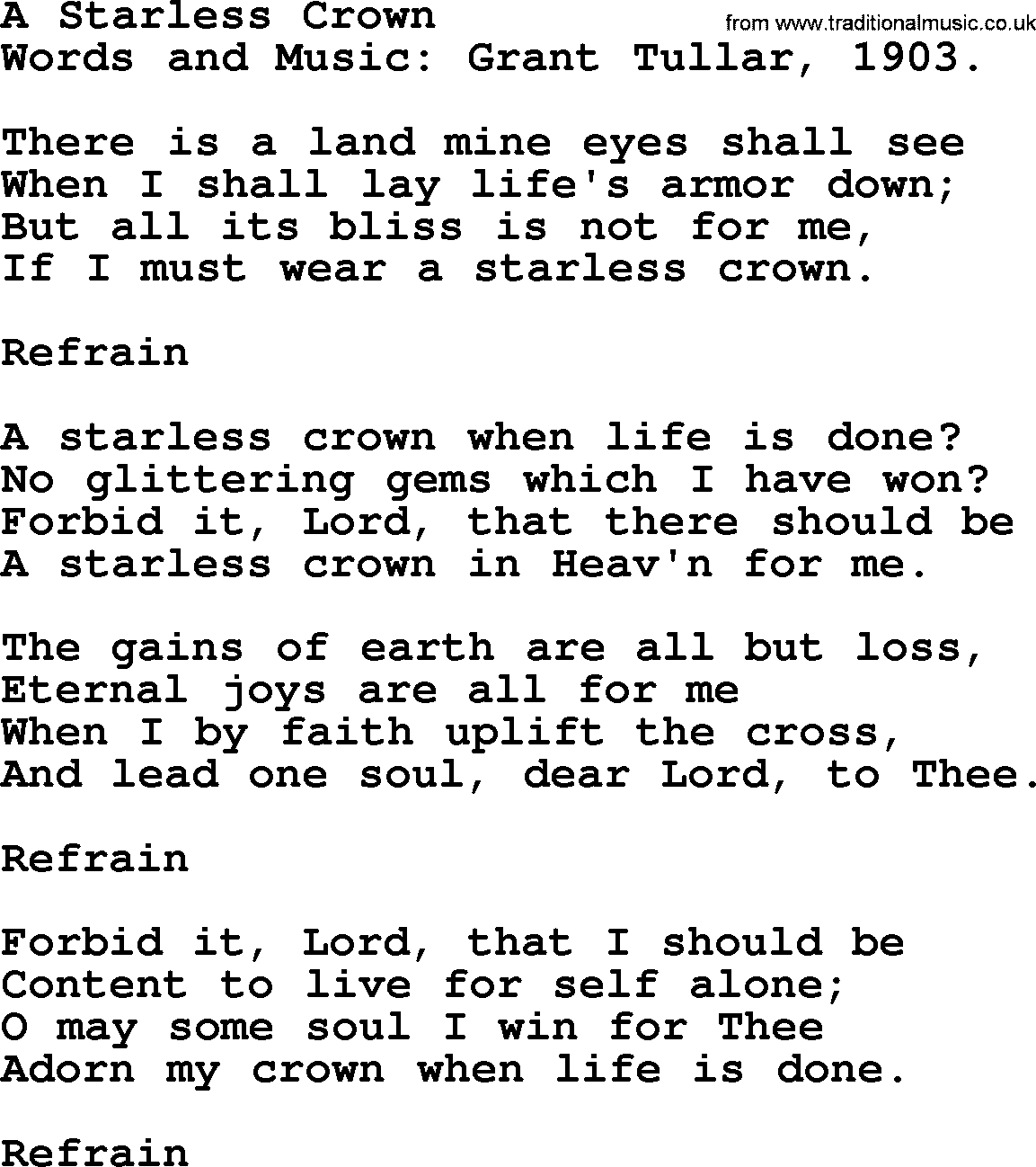 Songs and Hymns about Heaven: A Starless Crown lyrics with PDF