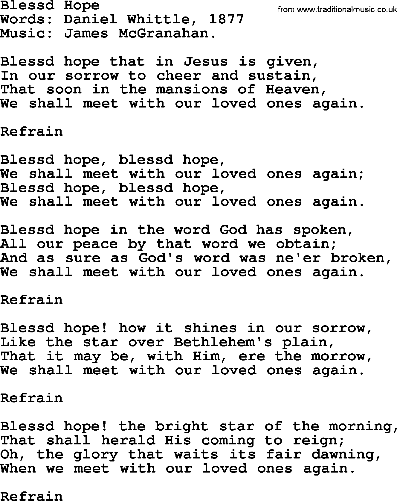Songs and Hymns about Heaven: Blessed Hope lyrics with PDF