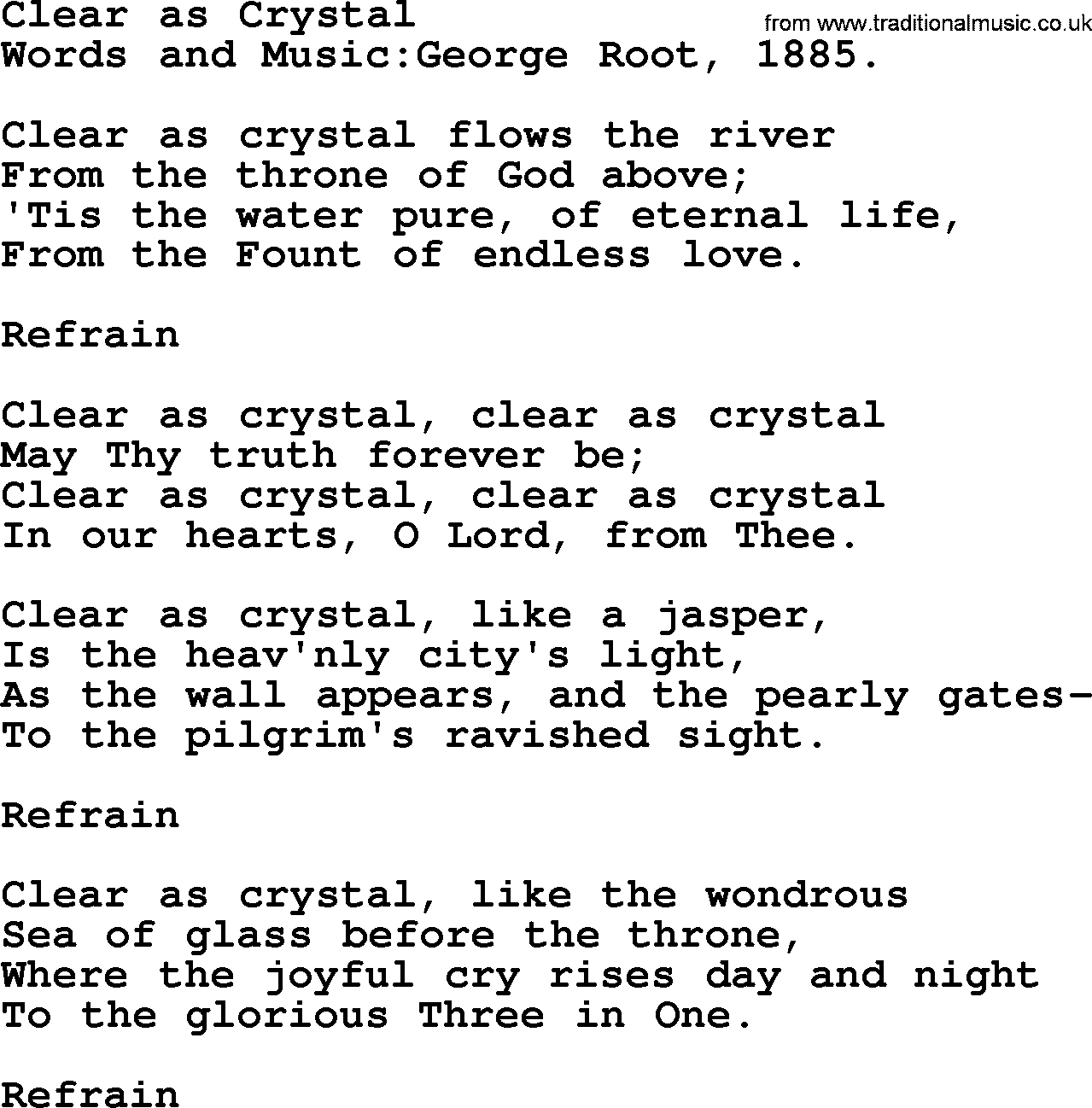 Songs and Hymns about Heaven: Clear As Crystal lyrics with PDF