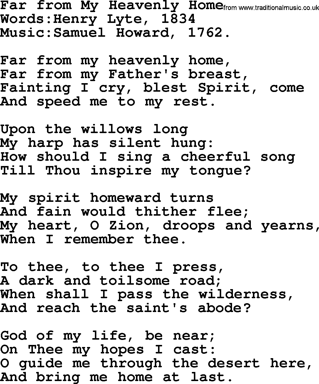 Songs and Hymns about Heaven: Far From My Heavenly Home lyrics with PDF