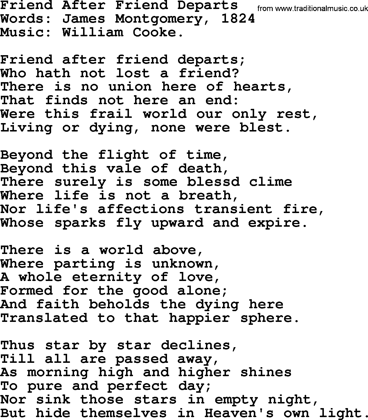 Songs and Hymns about Heaven: Friend After Friend Departs lyrics with PDF