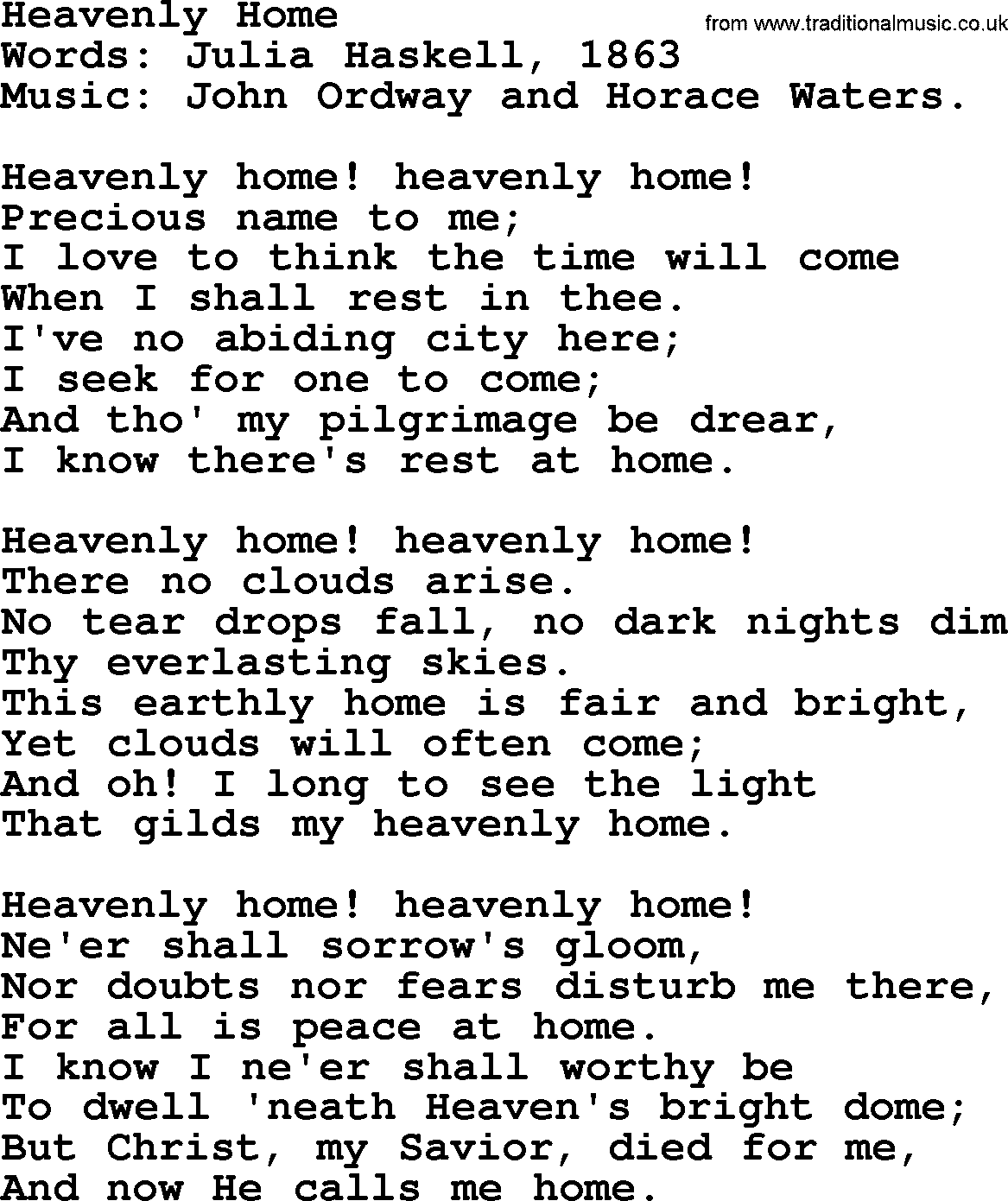 Songs and Hymns about Heaven: Heavenly Home lyrics with PDF