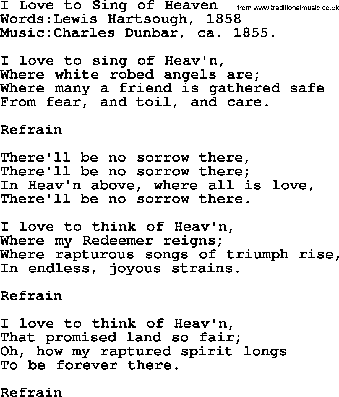 Songs and Hymns about Heaven: I Love To Sing Of Heaven lyrics with PDF