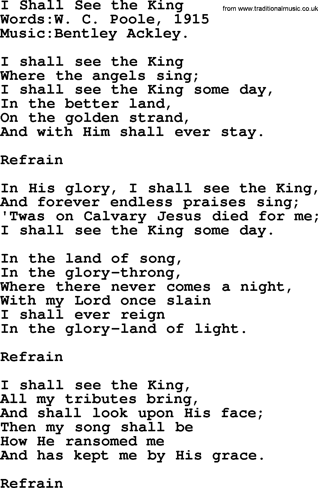 Songs and Hymns about Heaven: I Shall See The King lyrics with PDF