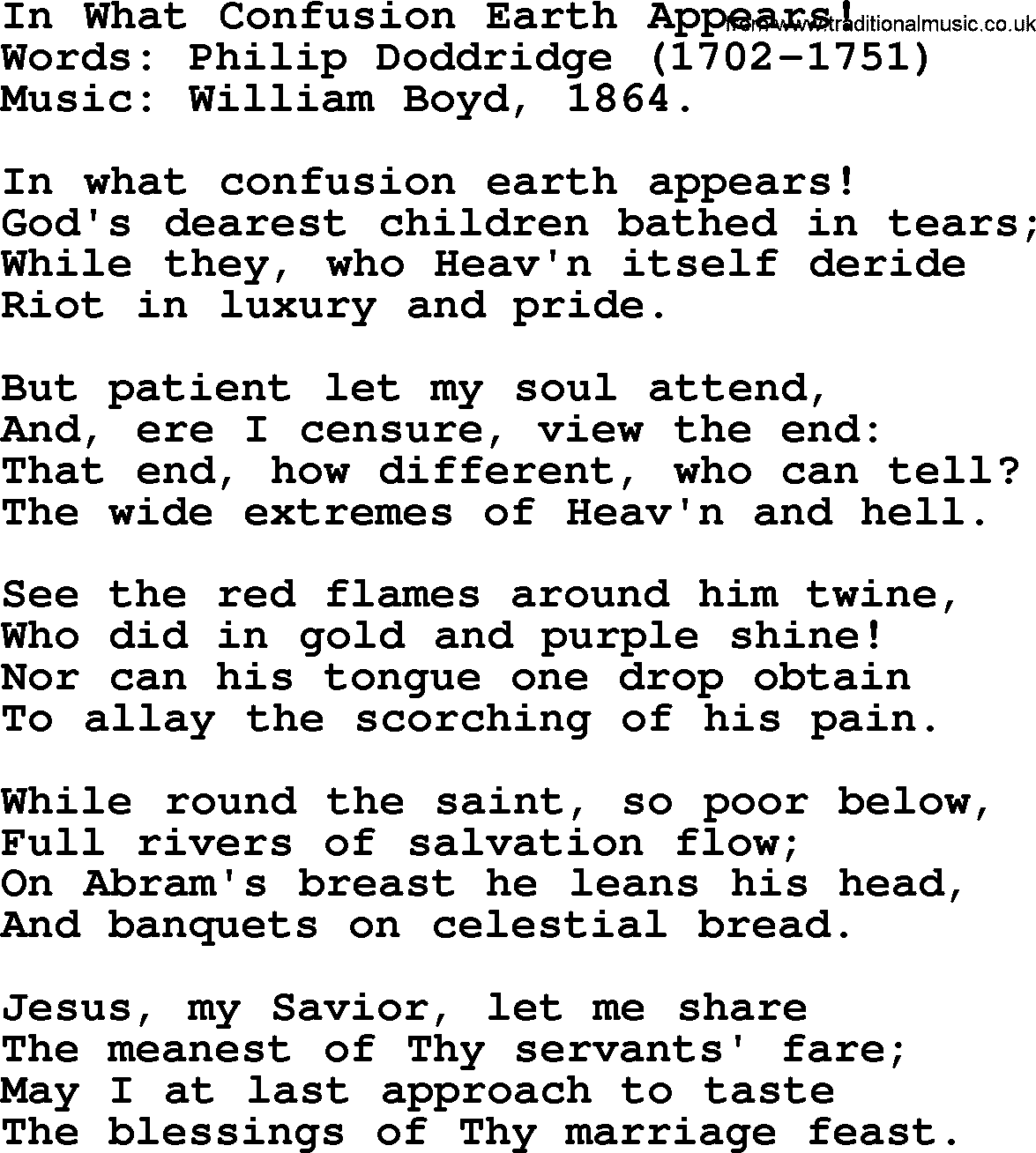 Songs and Hymns about Heaven: In What Confusion Earth Appears! lyrics with PDF