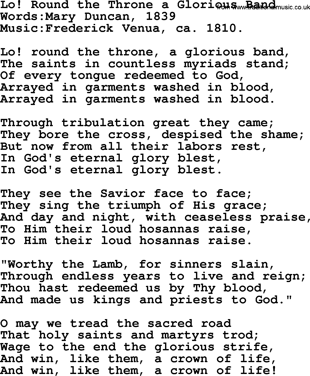 Songs and Hymns about Heaven: Lo! Round The Throne A Glorious Band lyrics with PDF