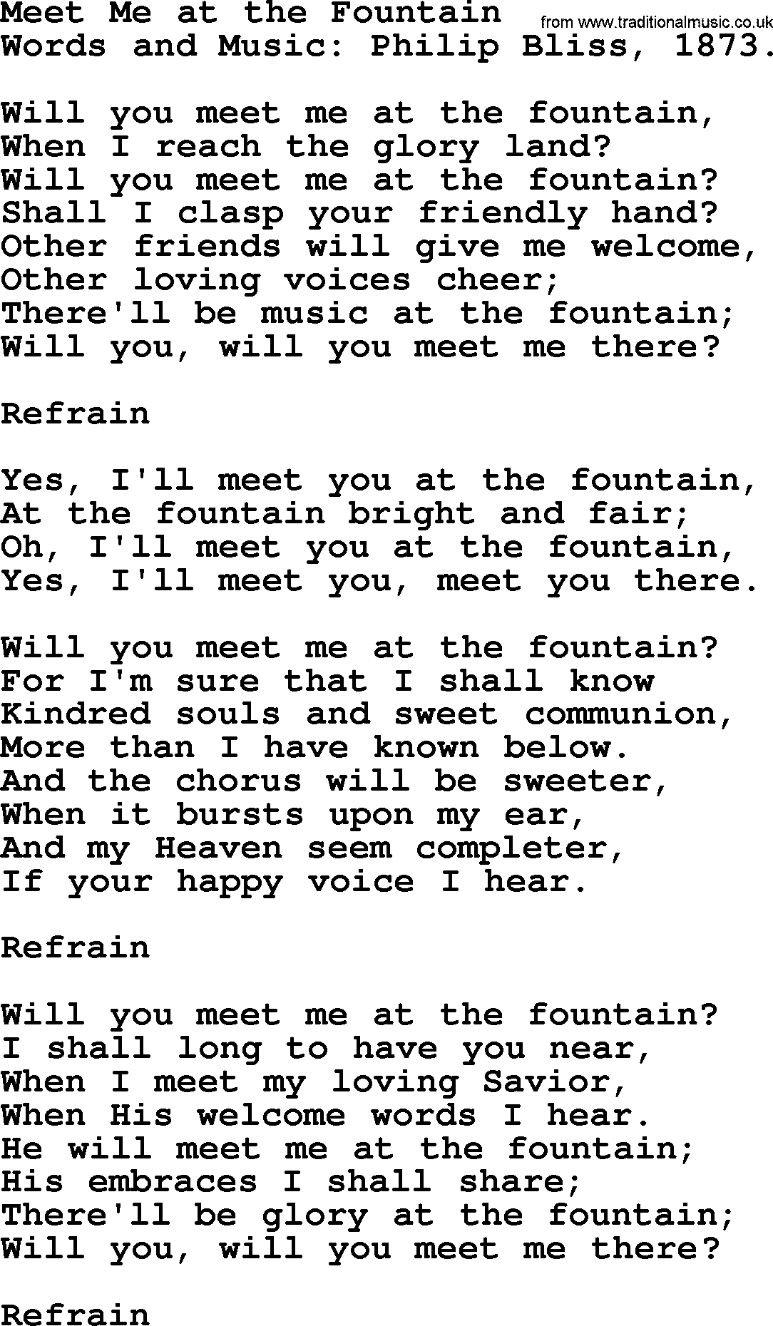 Songs and Hymns about Heaven: Meet Me At The Fountain lyrics with PDF
