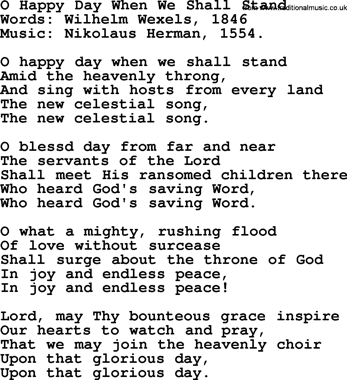 Songs and Hymns about Heaven: O Happy Day When We Shall Stand lyrics with PDF