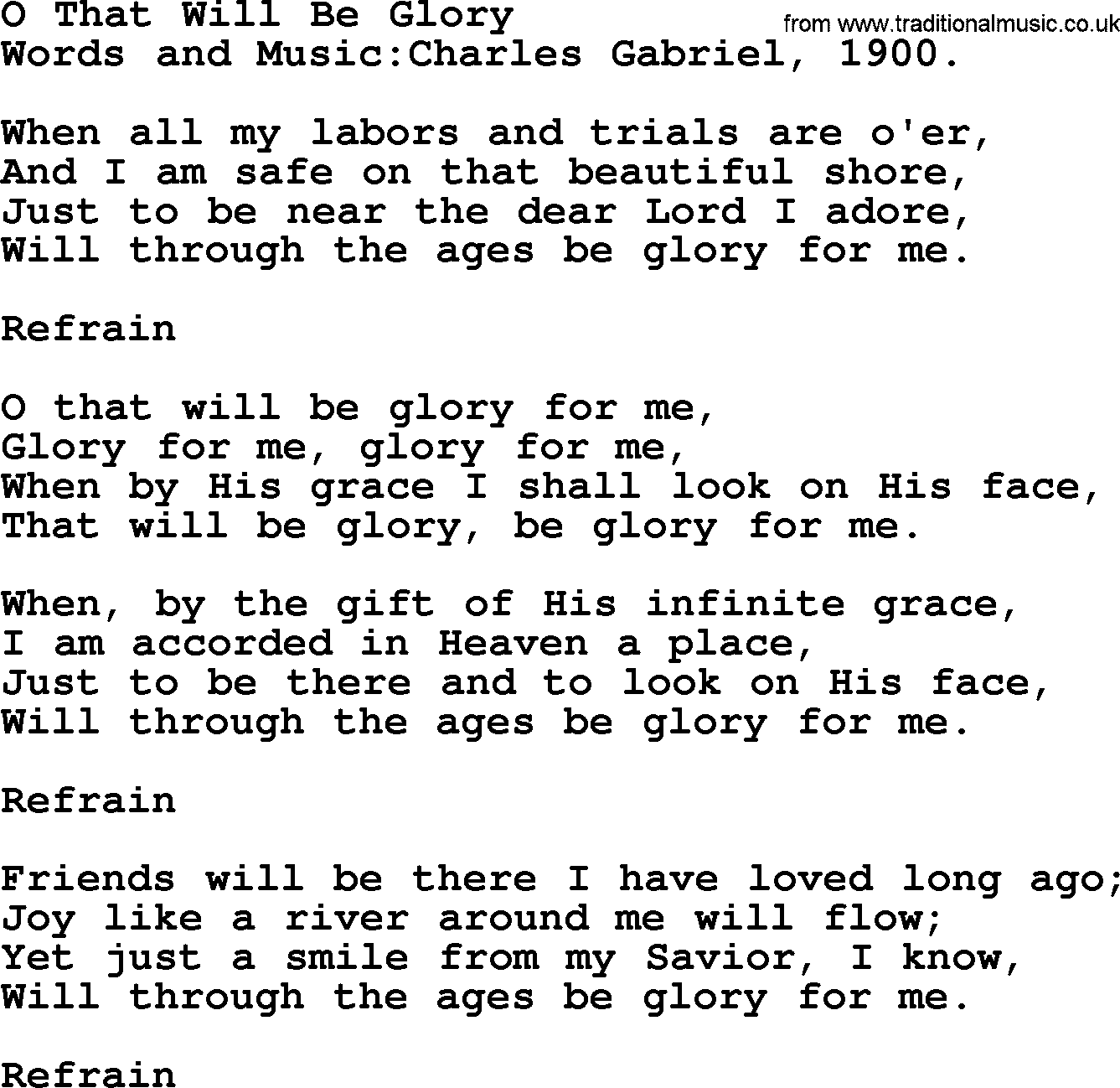 Songs and Hymns about Heaven: O That Will Be Glory lyrics with PDF