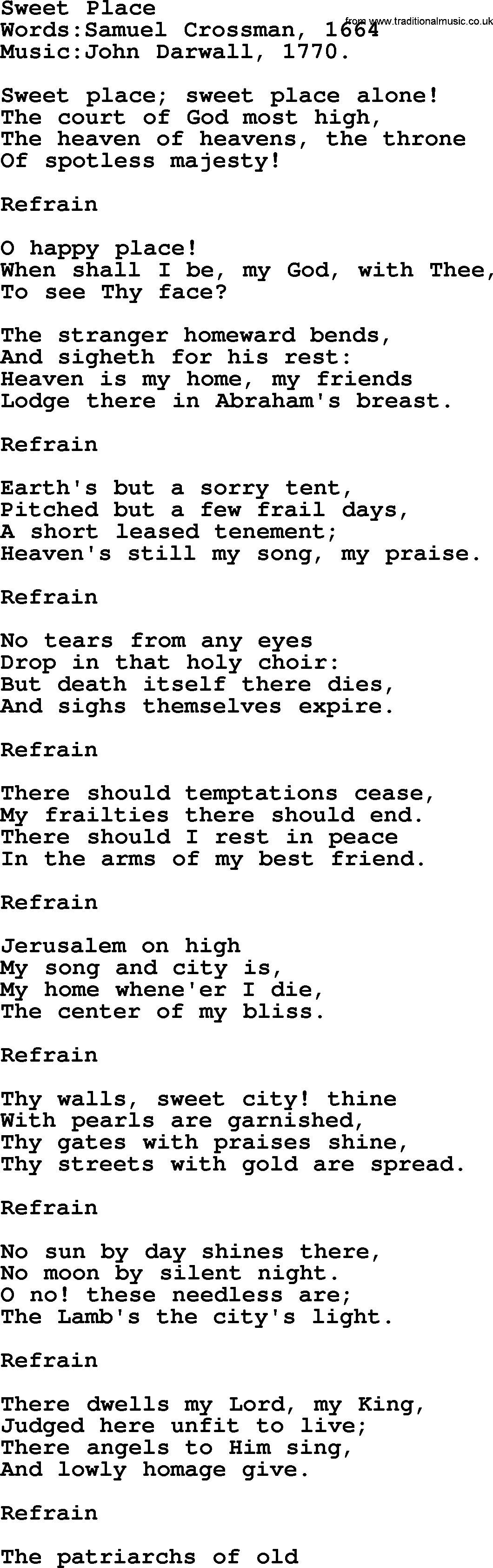 Songs and Hymns about Heaven: Sweet Place lyrics with PDF