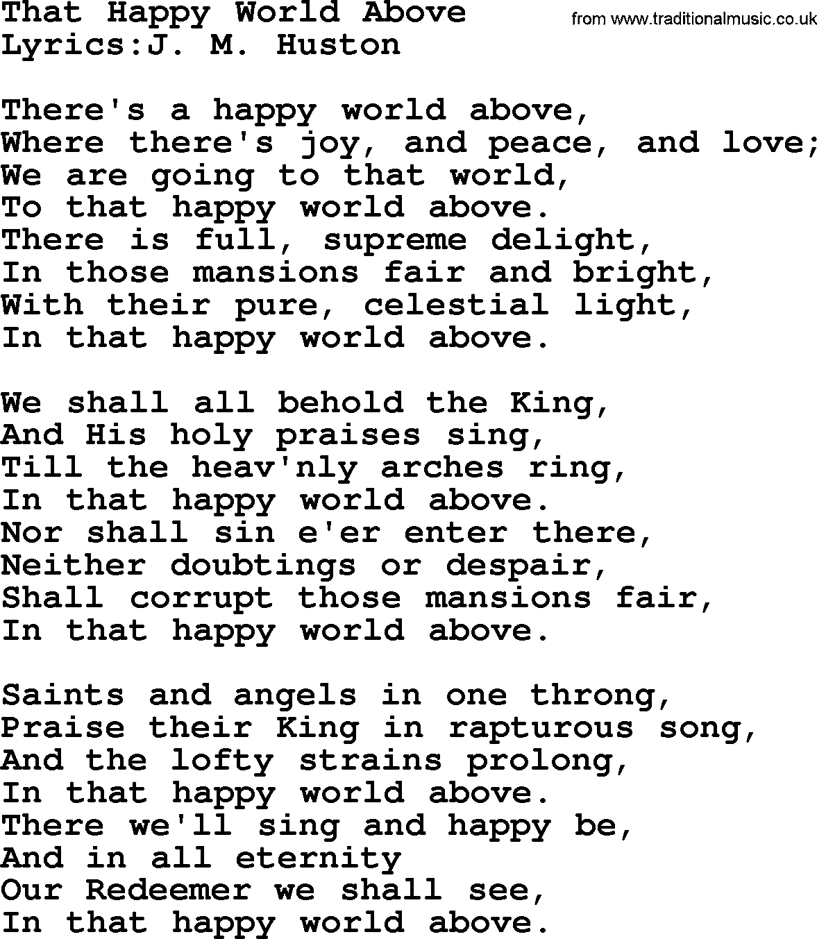 Songs and Hymns about Heaven: That Happy World Above lyrics with PDF