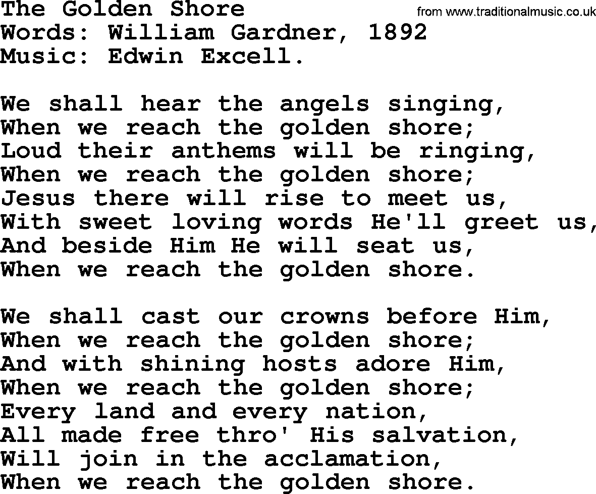 Songs and Hymns about Heaven: The Golden Shore lyrics with PDF