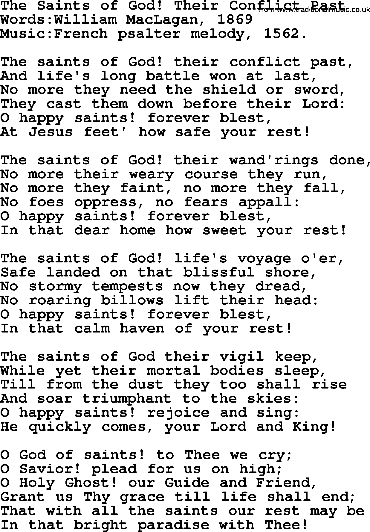 Songs and Hymns about Heaven: The Saints Of God! Their Conflict Past lyrics with PDF