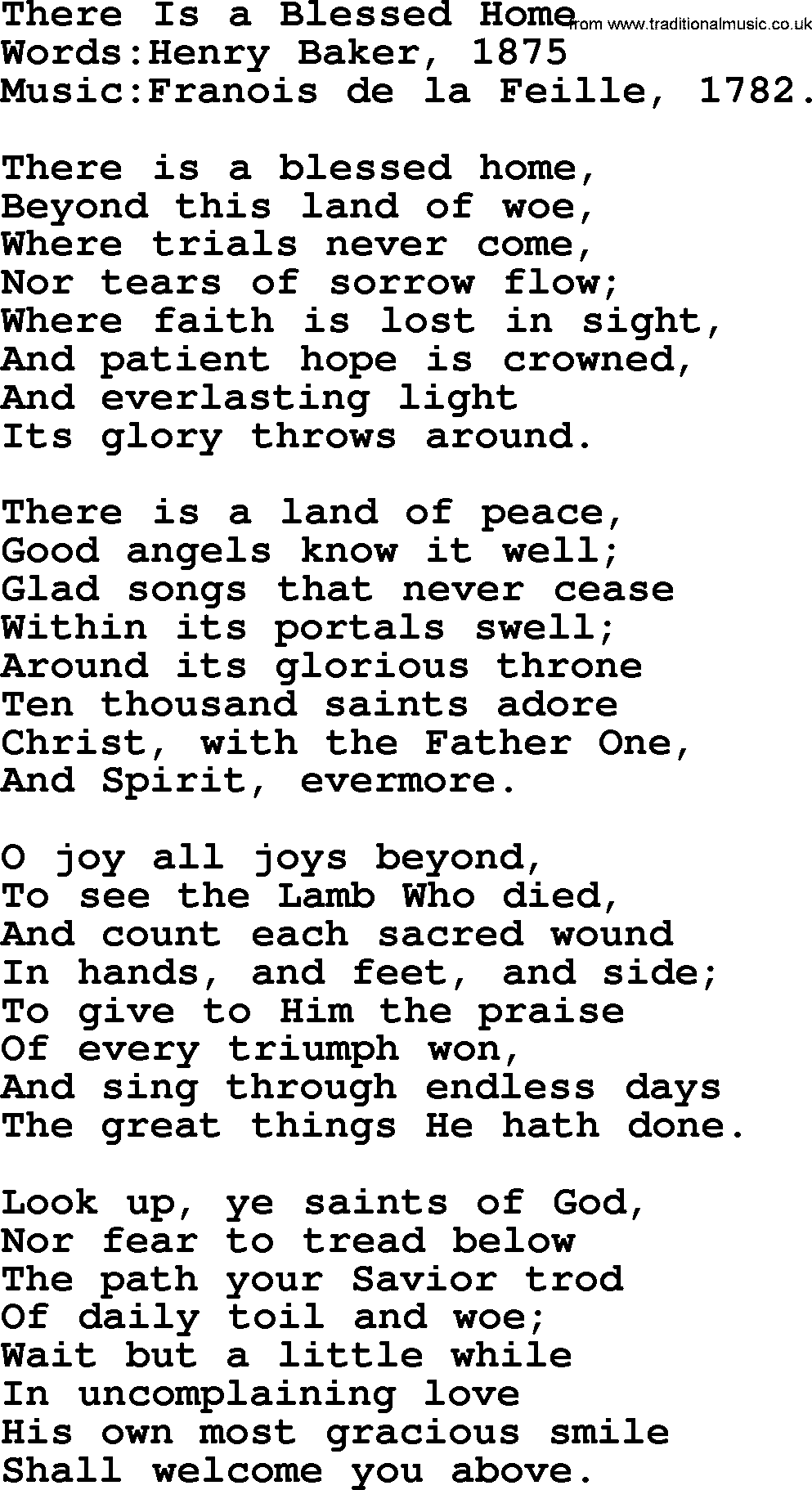 Songs and Hymns about Heaven: There Is A Blessed Home lyrics with PDF