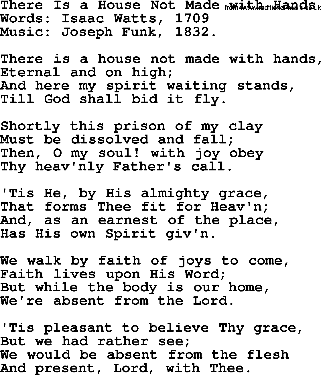 Songs and Hymns about Heaven: There Is A House Not Made With Hands lyrics with PDF