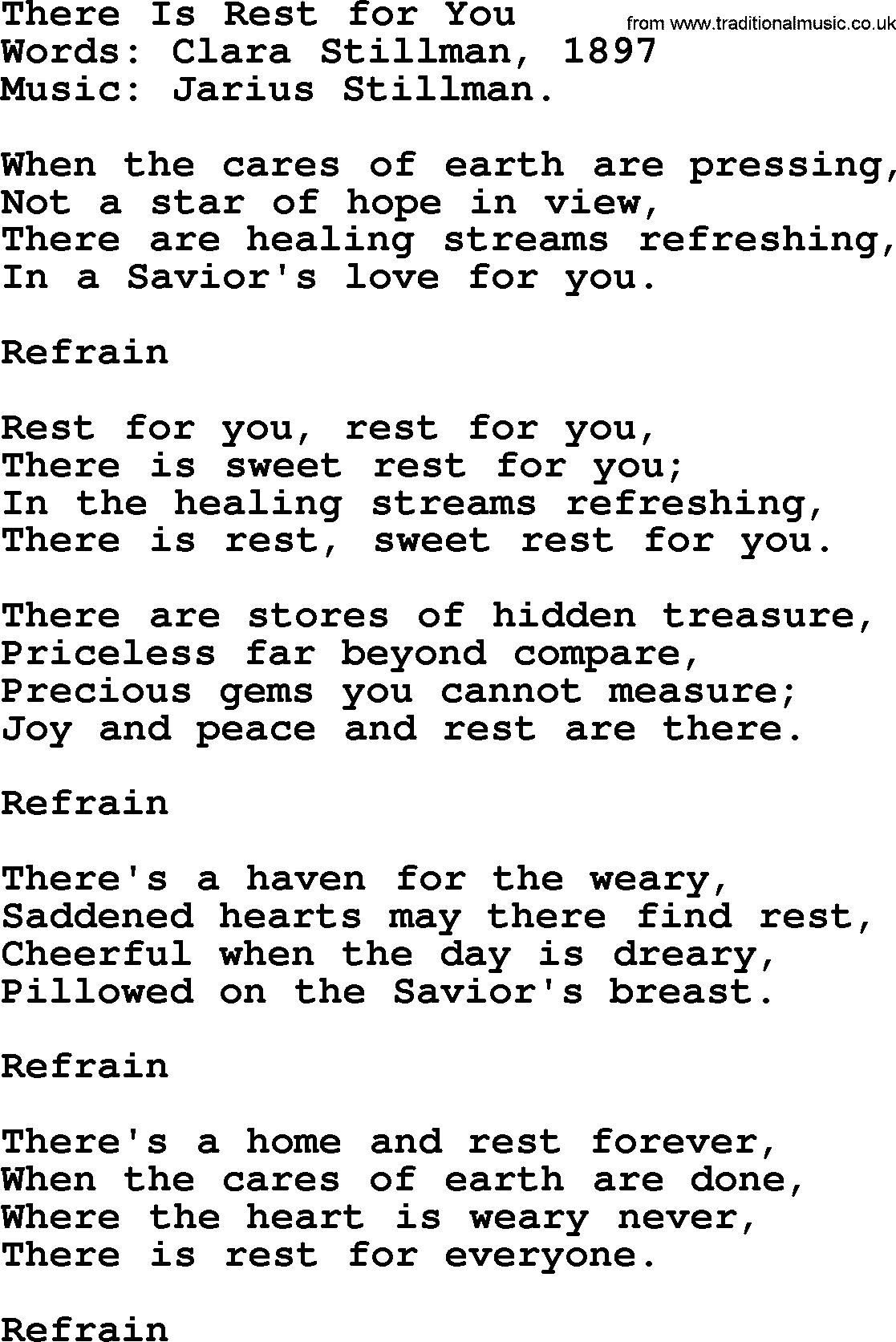 Songs and Hymns about Heaven: There Is Rest For You lyrics with PDF
