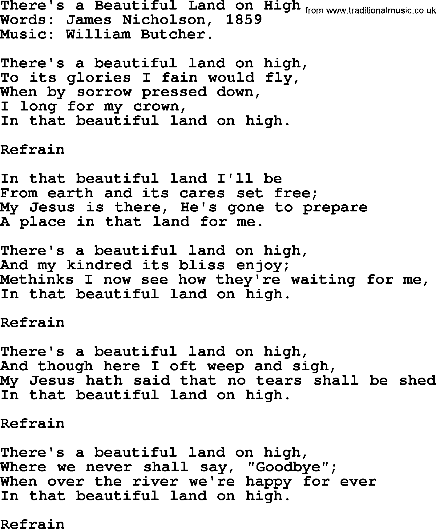 Songs and Hymns about Heaven: There's A Beautiful Land On High lyrics with PDF
