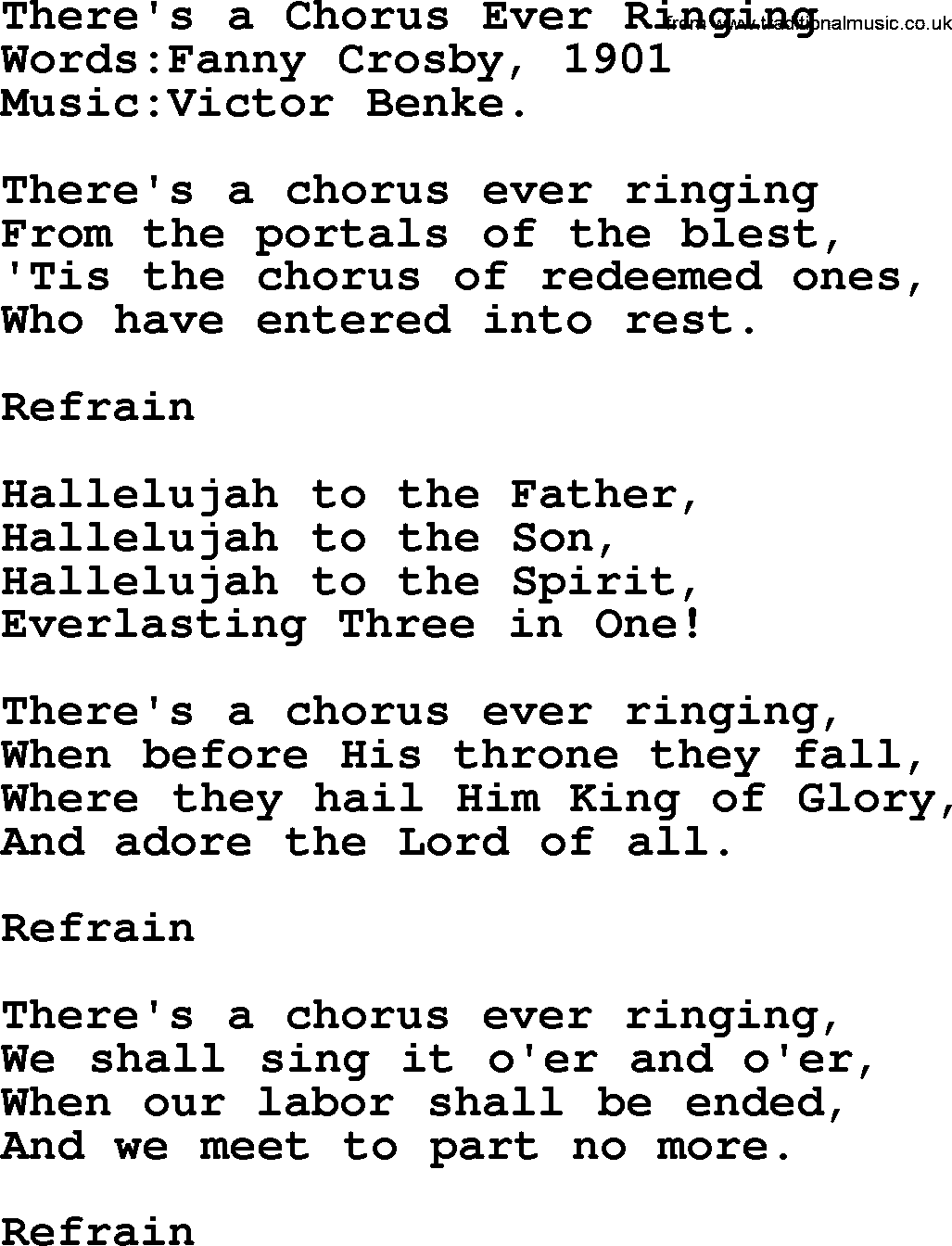 Songs and Hymns about Heaven: There's A Chorus Ever Ringing lyrics with PDF