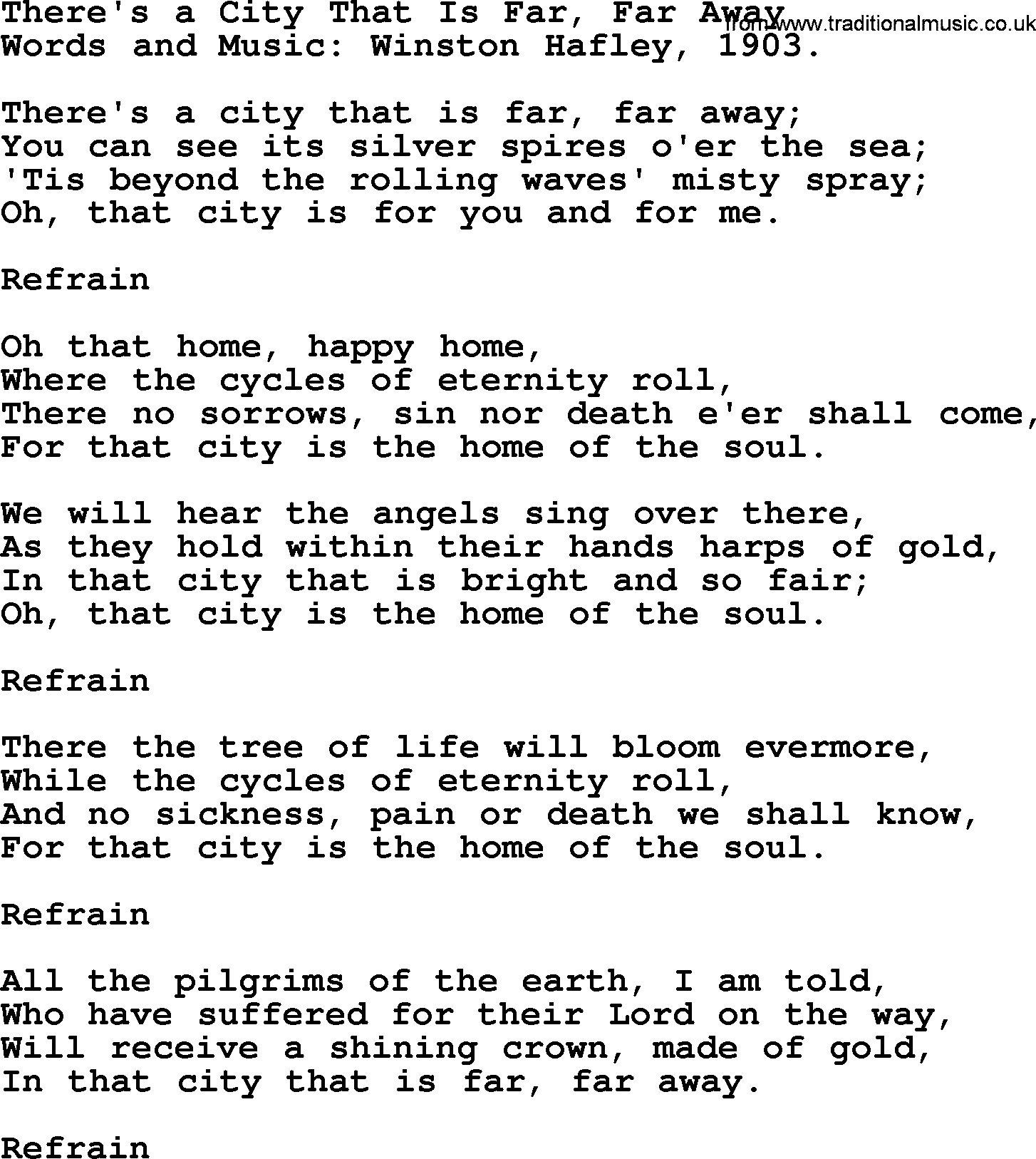 Songs and Hymns about Heaven: There's A City That Is Far, Far Away lyrics with PDF