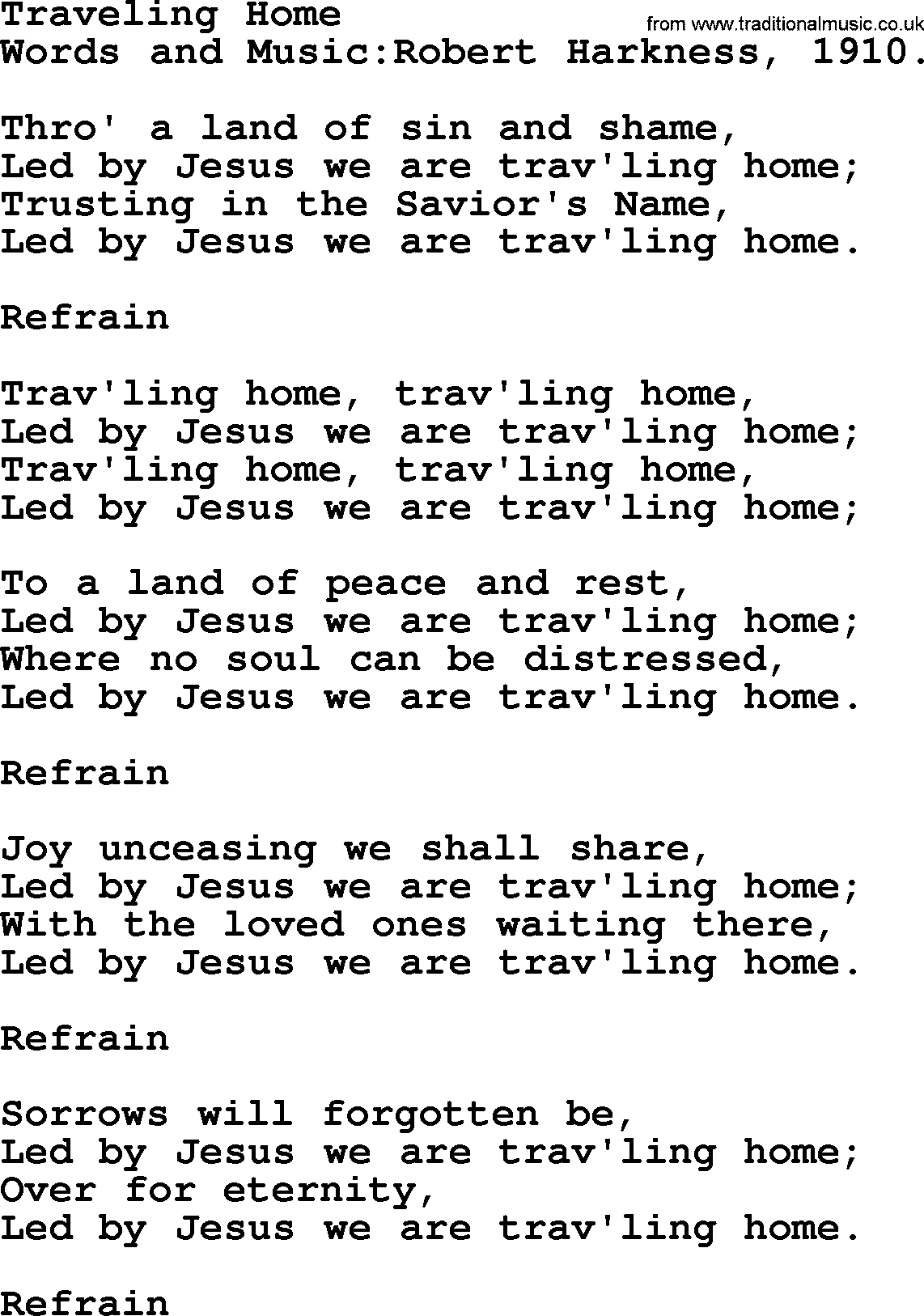 Songs and Hymns about Heaven: Traveling Home lyrics with PDF
