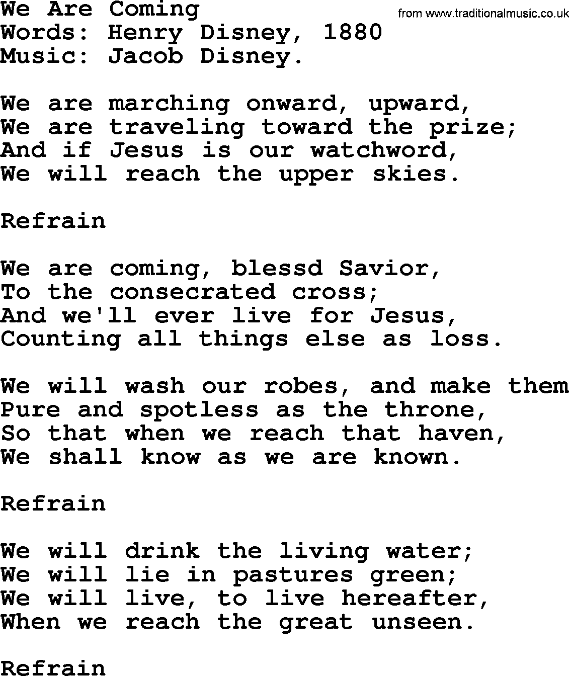 Songs and Hymns about Heaven: We Are Coming lyrics with PDF