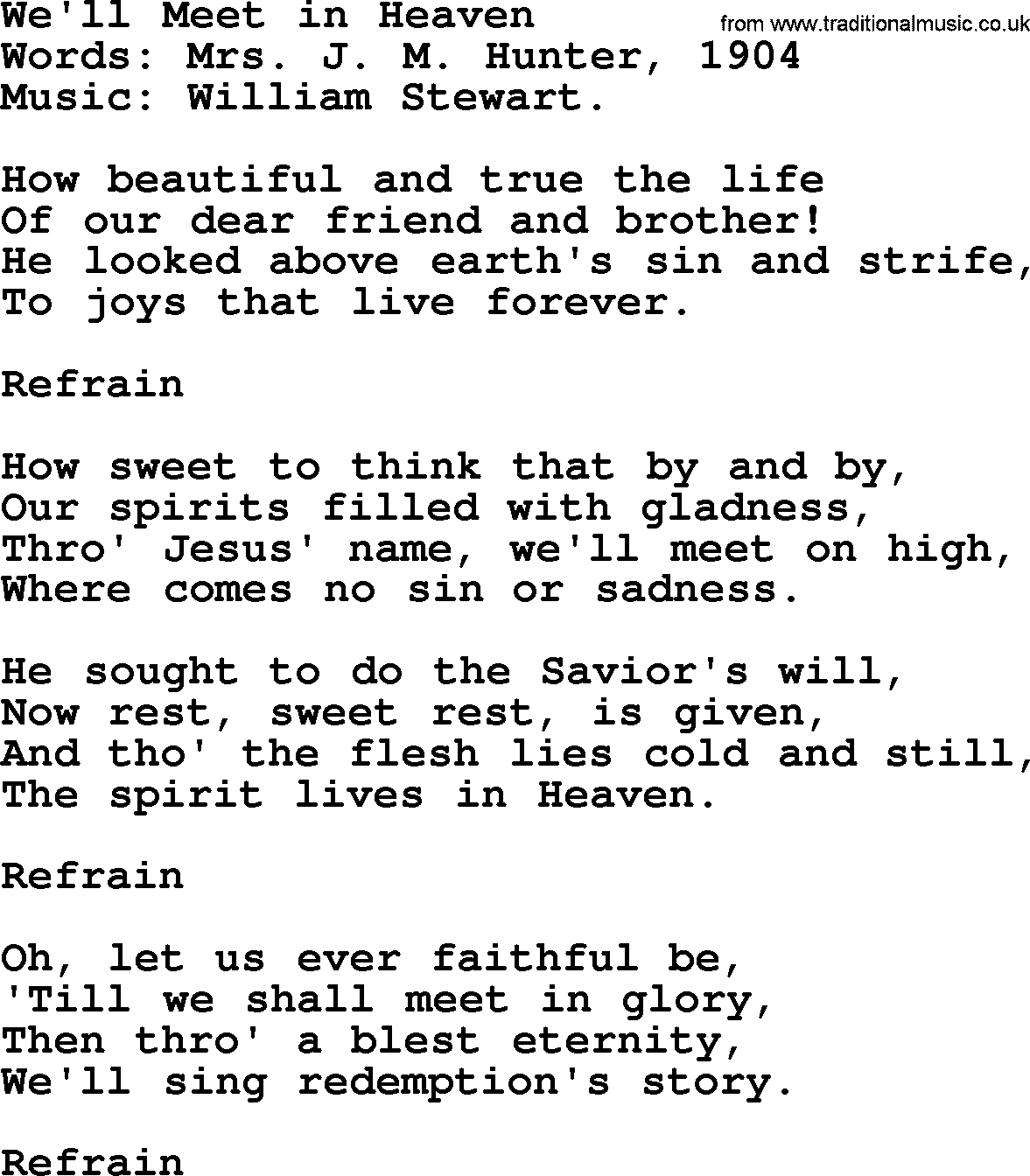 Songs and Hymns about Heaven: We'll Meet In Heaven lyrics with PDF