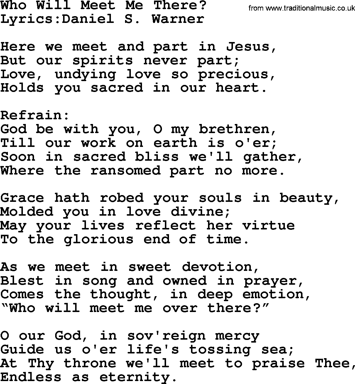 Songs and Hymns about Heaven: Who Will Meet Me There lyrics with PDF