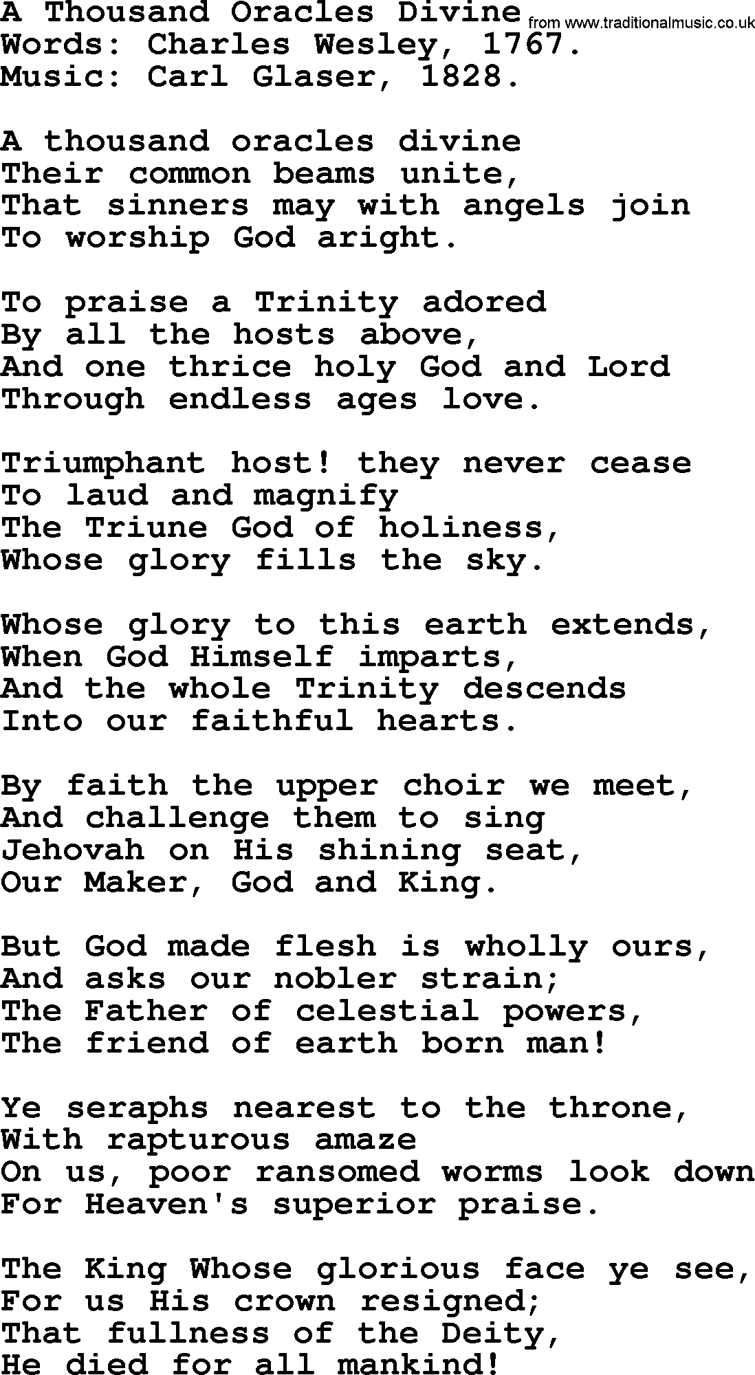 Hymns from the Psalms, Hymn: A Thousand Oracles Divine, lyrics with PDF