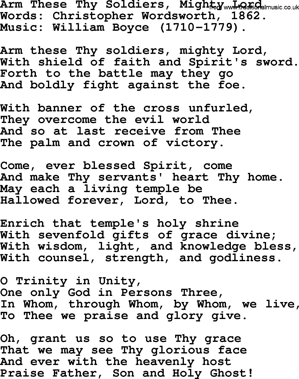 Hymns from the Psalms, Hymn: Arm These Thy Soldiers, Mighty Lord, lyrics with PDF