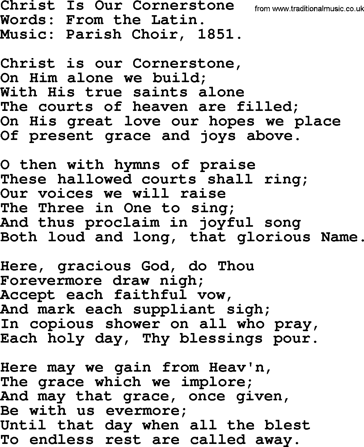 Hymns from the Psalms, Hymn: Christ Is Our Cornerstone, lyrics with PDF