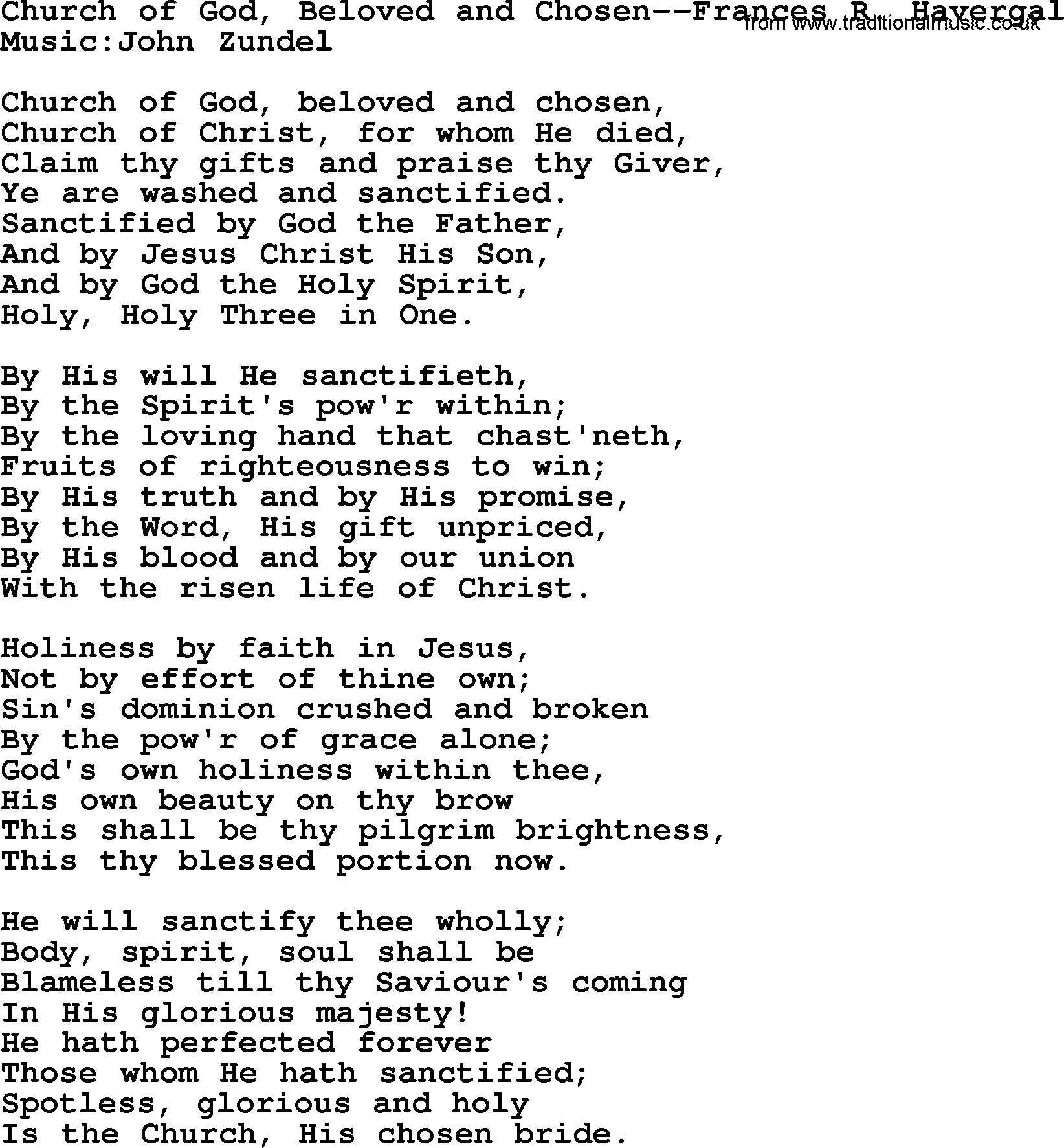 Hymns from the Psalms, Hymn: Church Of God, Beloved And Chosen-Frances R Havergal, lyrics with PDF